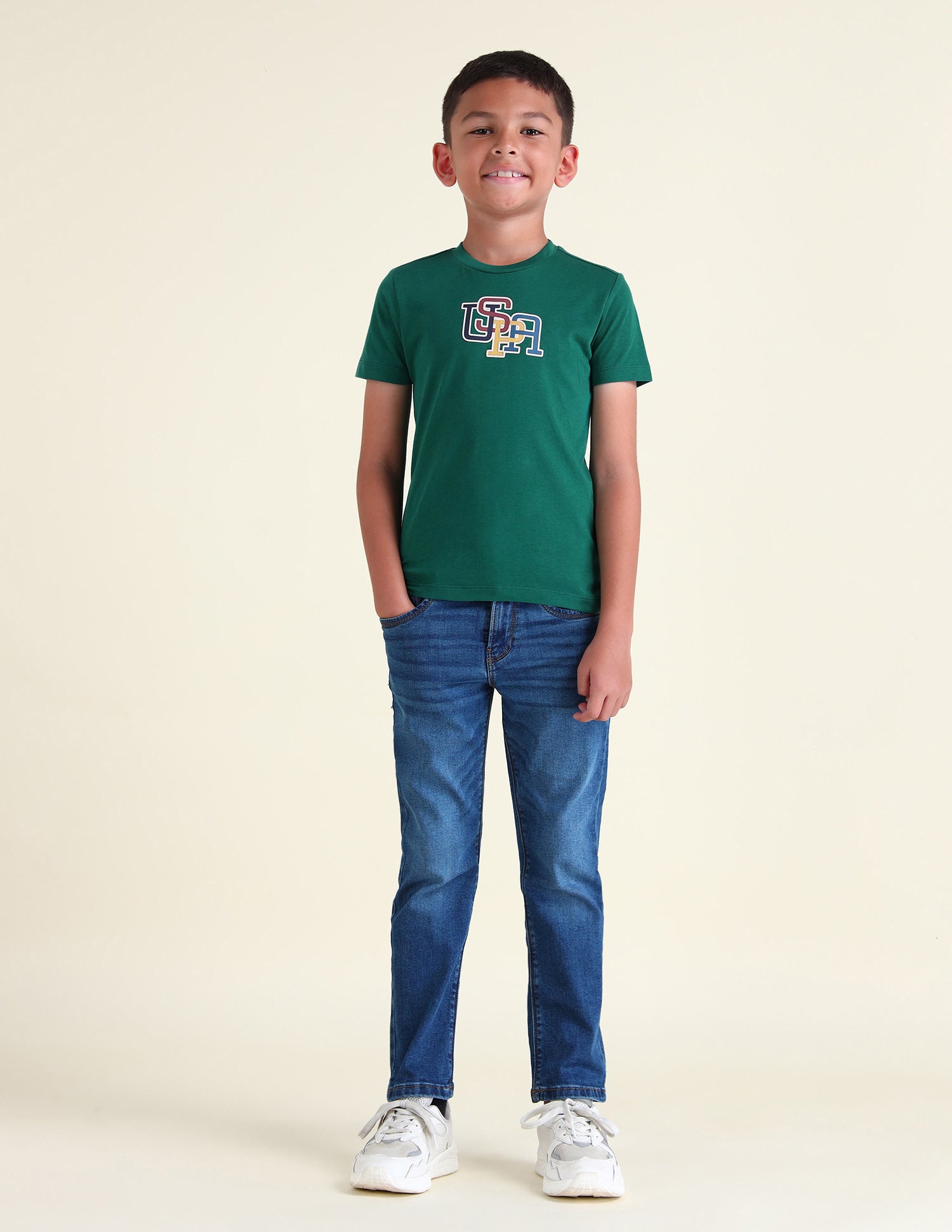 Boys Brand Printed Regular Fit T-Shirt Green - U.S. POLO ASSN. | Large