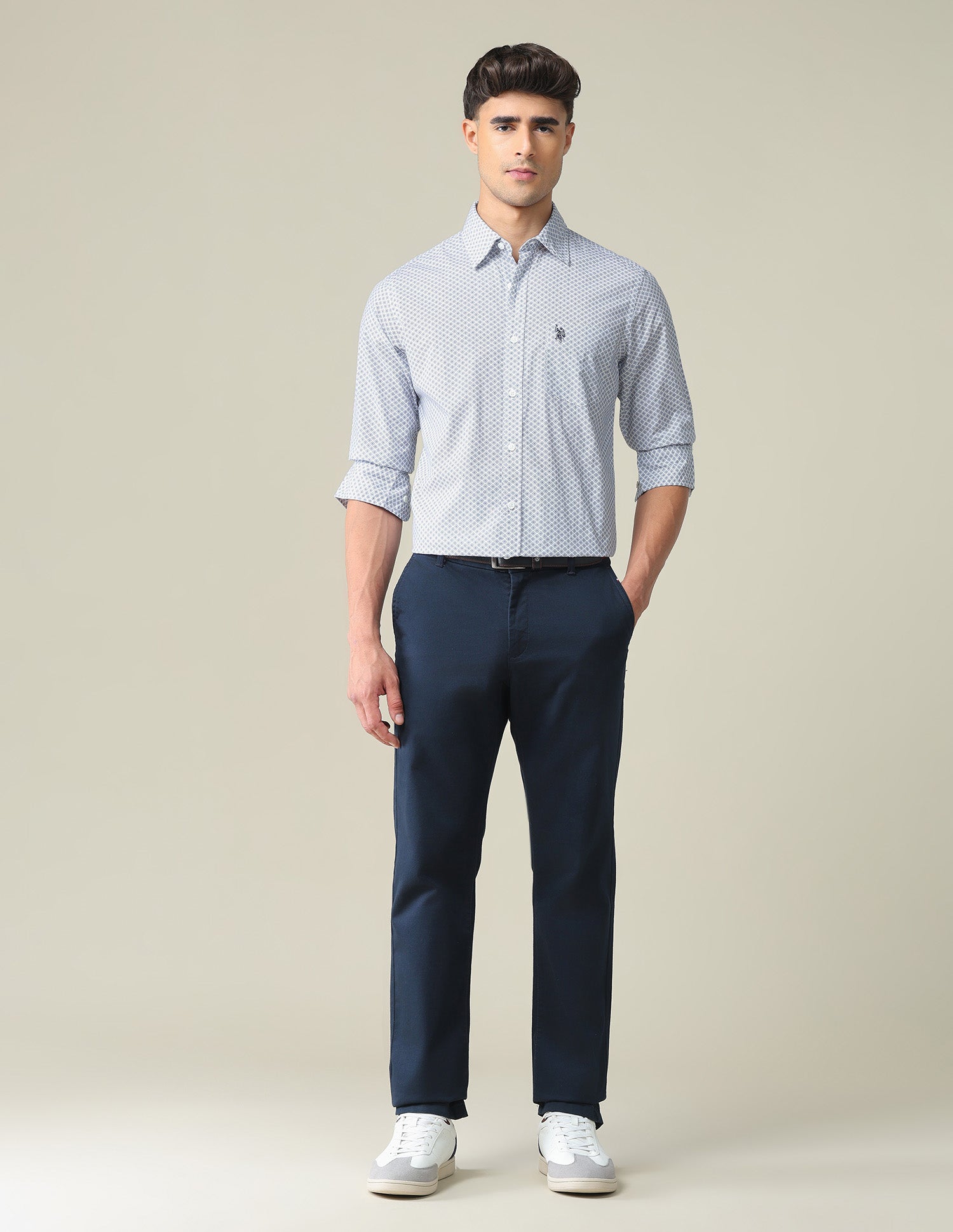 Rounded Cuff Geometric Shirt Blue - U.S. POLO ASSN. | Large