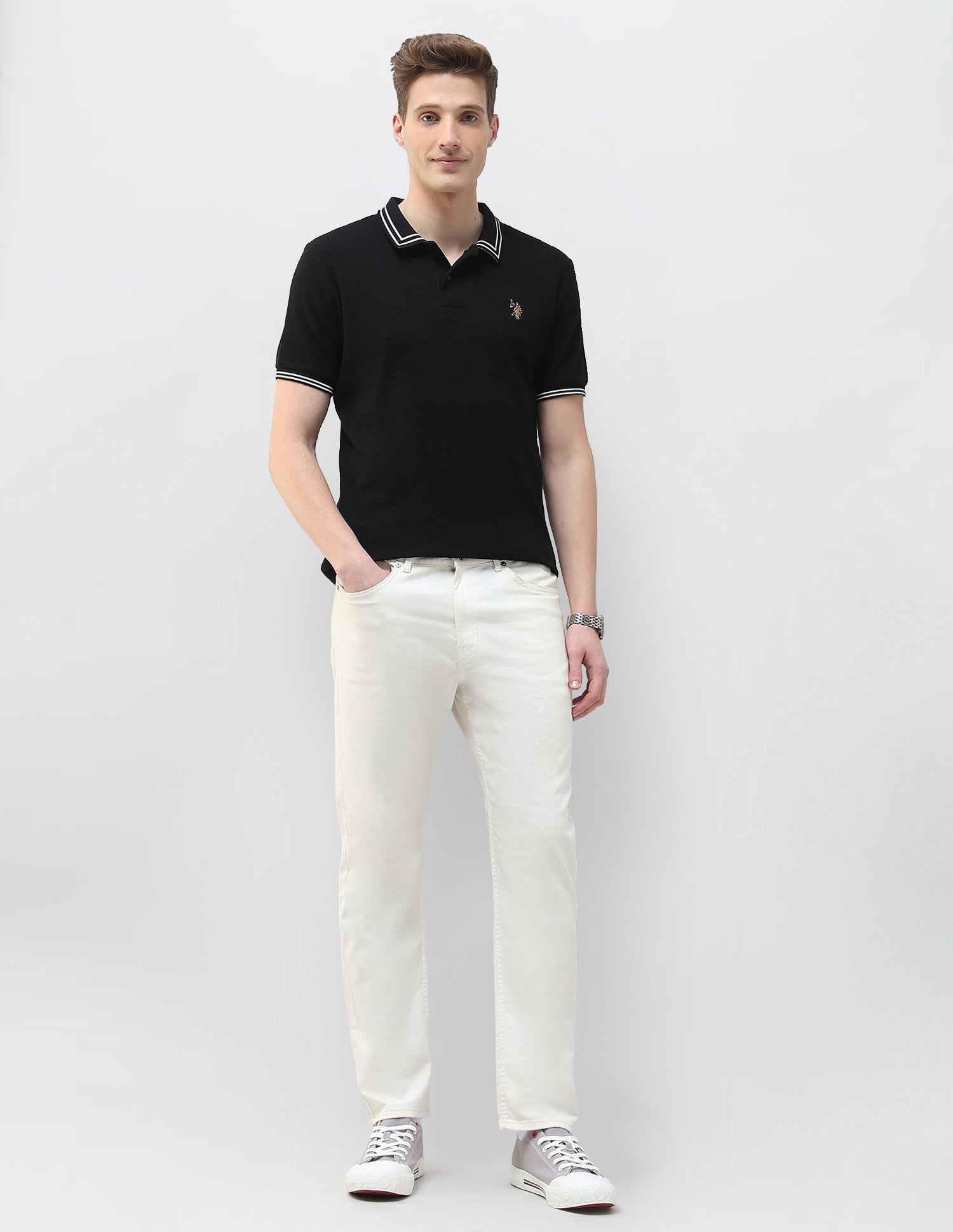 Textured Motel On The Coast Polo Shirt Black - U.S. Polo Assn. India | Large