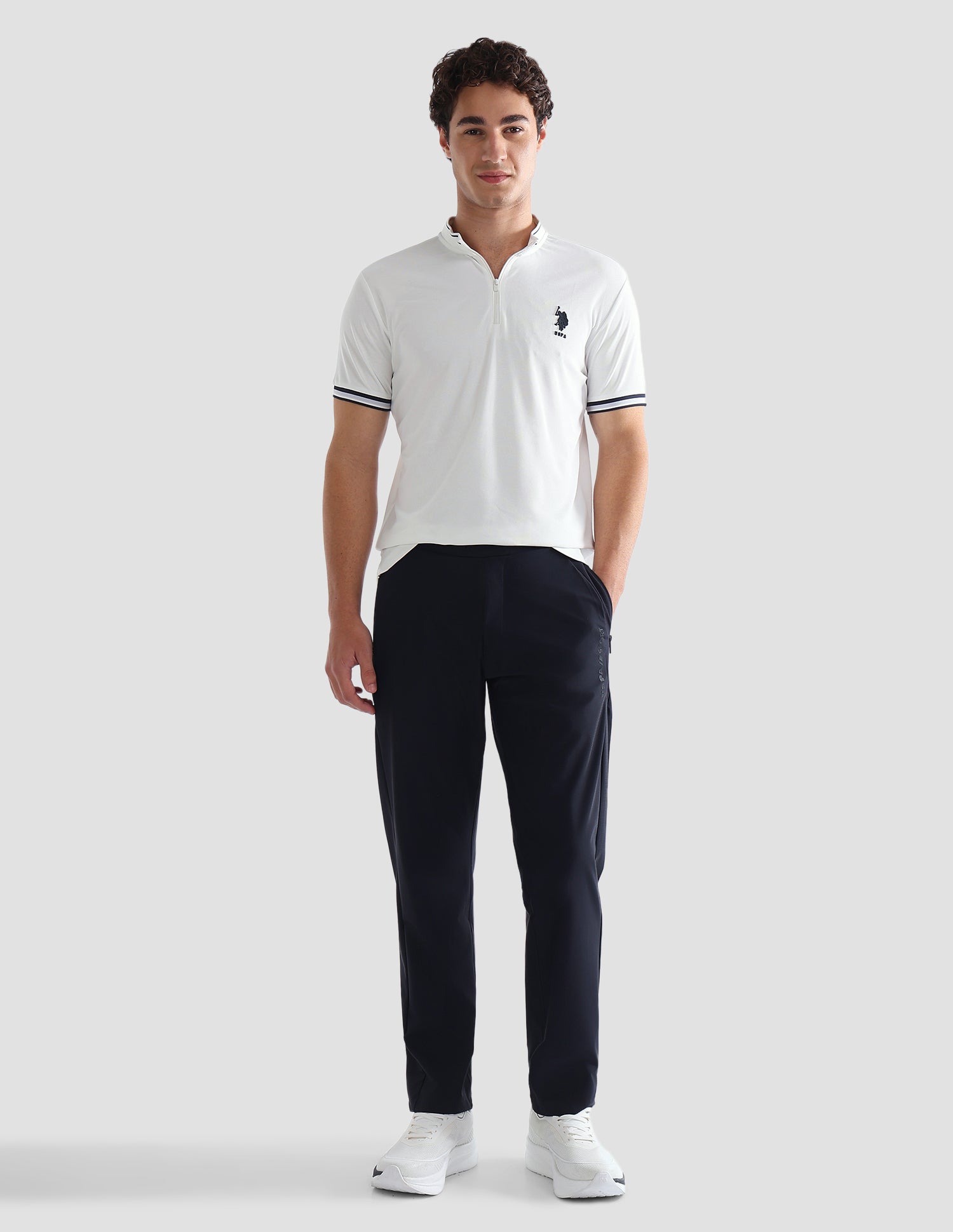 Solid Slim Fit Active Polo Shirt Off White - U.S. Polo Assn. India | Large