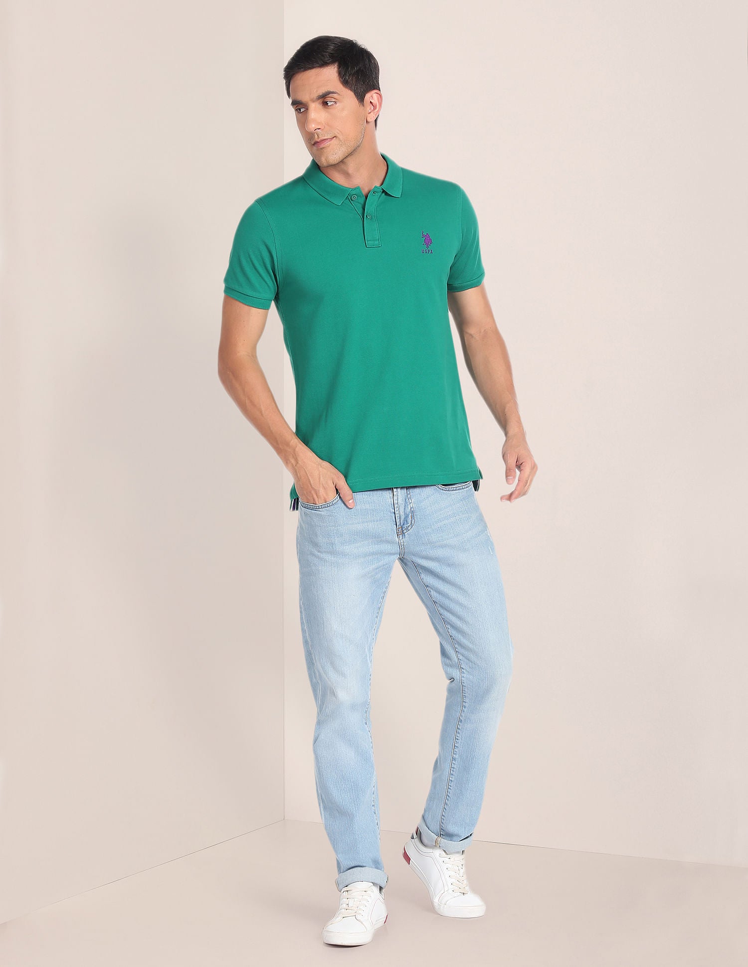 Solid Pique Polo Shirt Dark Green - U.S. POLO ASSN. | Large