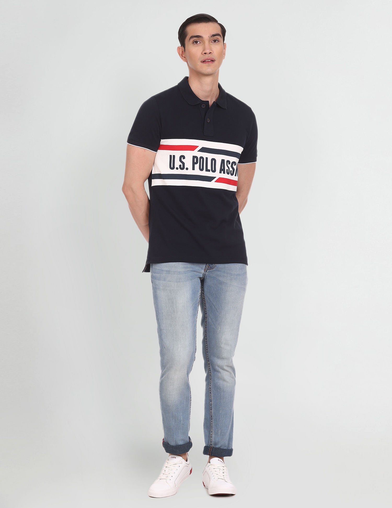 Typographic Print Cotton Polo Shirt Black - U.S. Polo Assn. India | Large