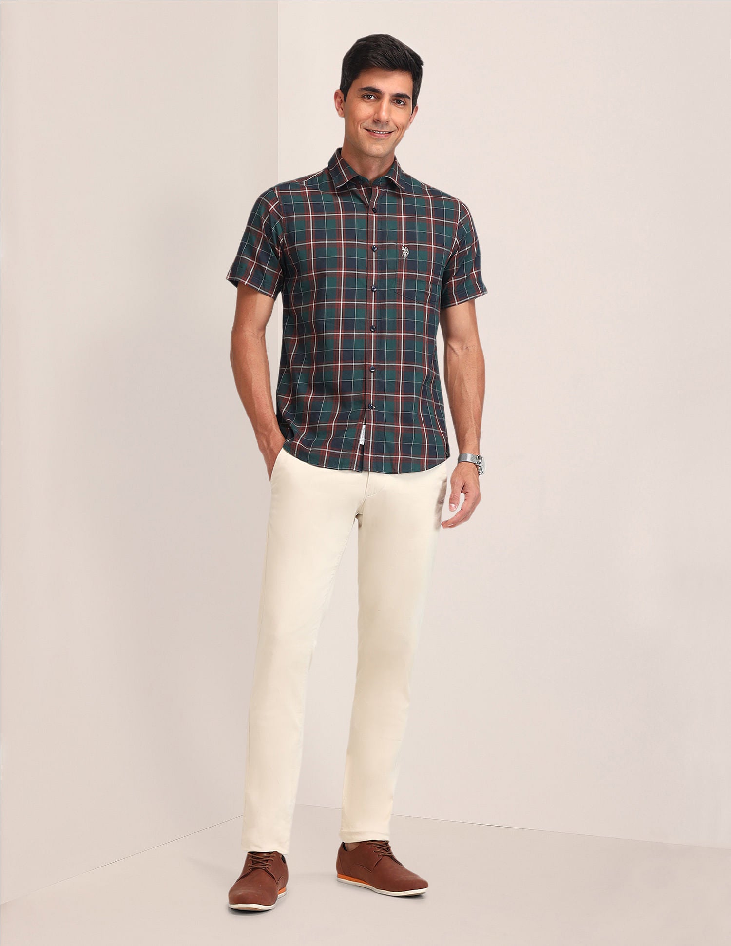Tailored Fit Twill Shirt Dark Green - U.S. Polo Assn. India | Large