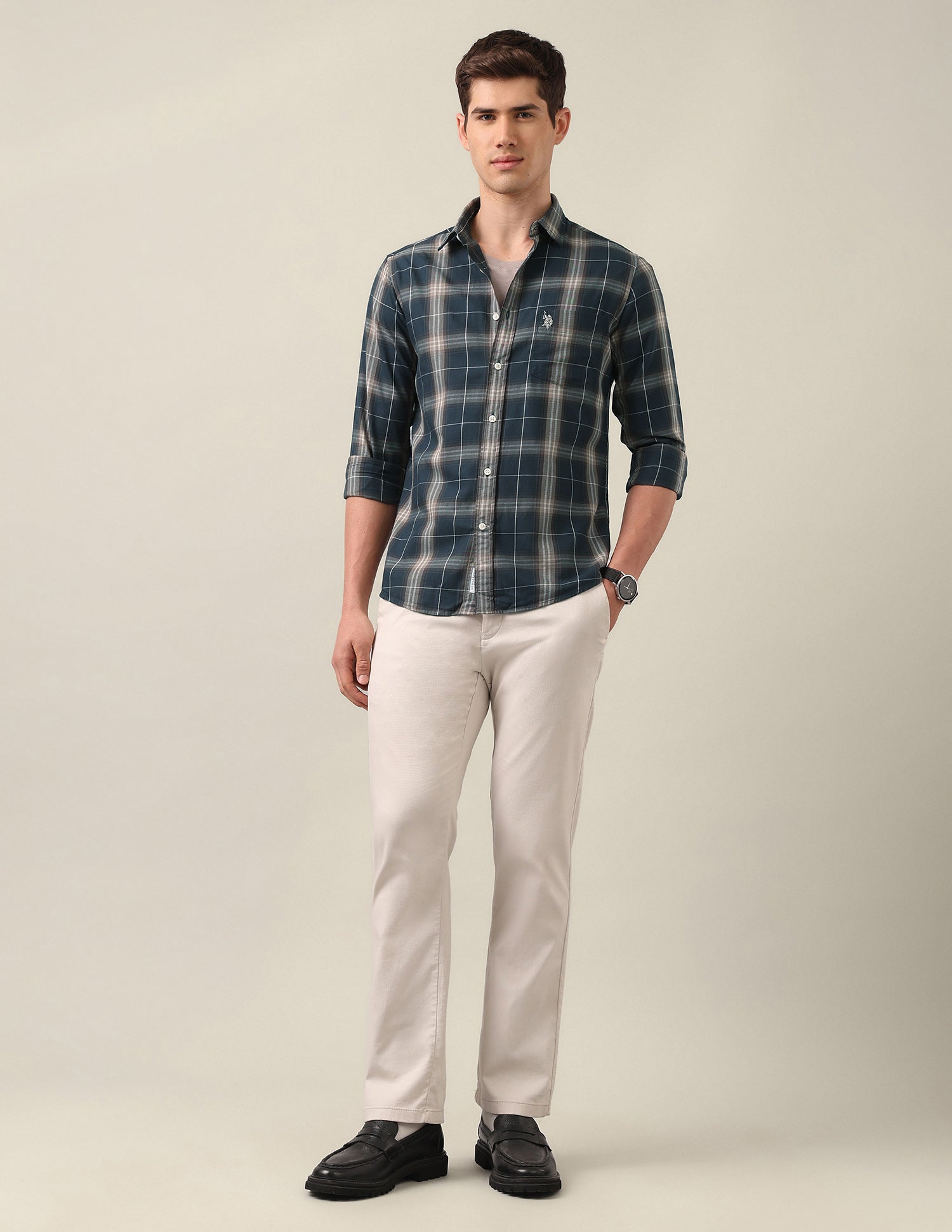 Tartan Checked Twill Shirt Dark Green - U.S. Polo Assn. India | Large