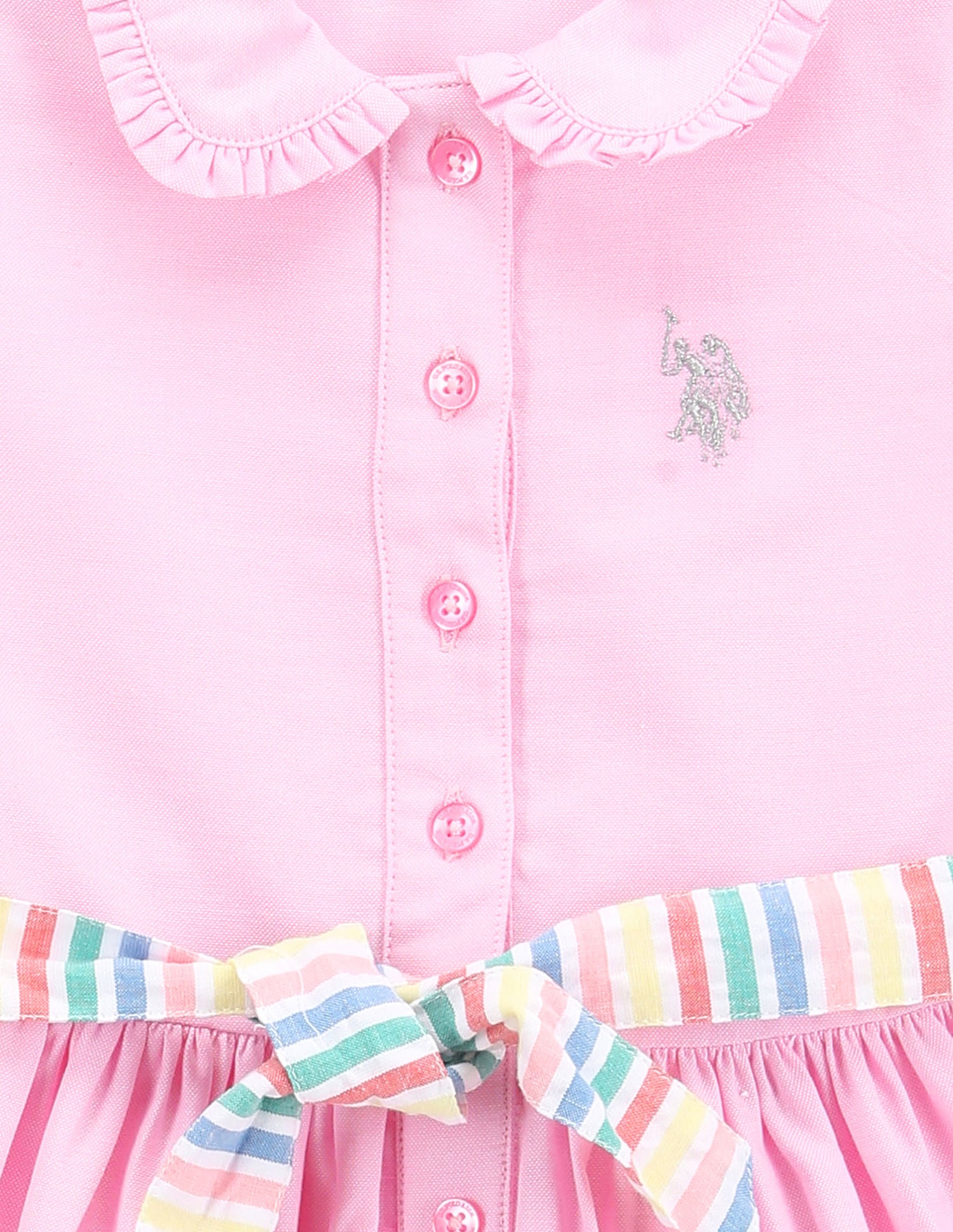 Girls Peter Pan Collar Oxford Dress Pink - U.S. Polo Assn. India | Large