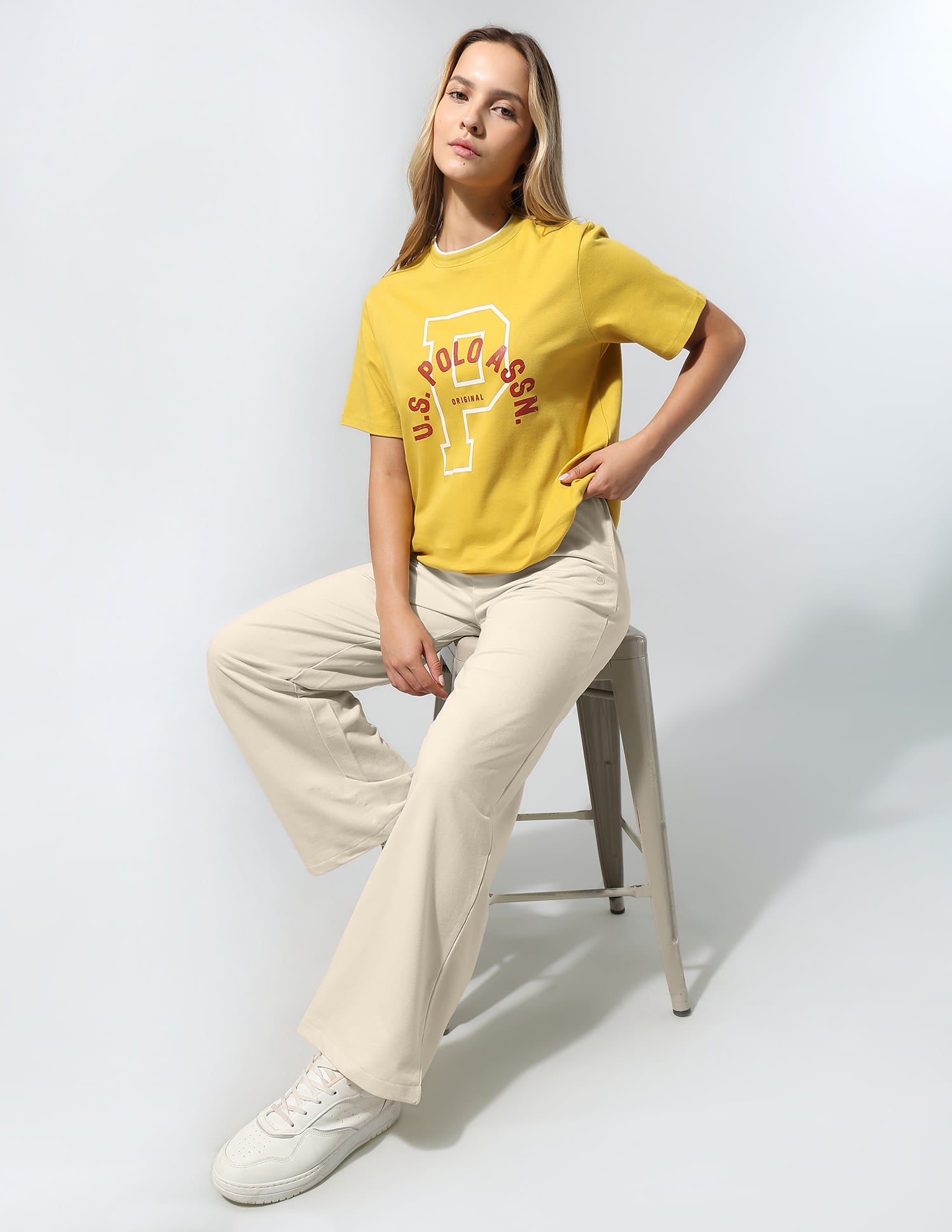 High Rise Wide Leg Trousers White - U.S. Polo Assn. India | Large