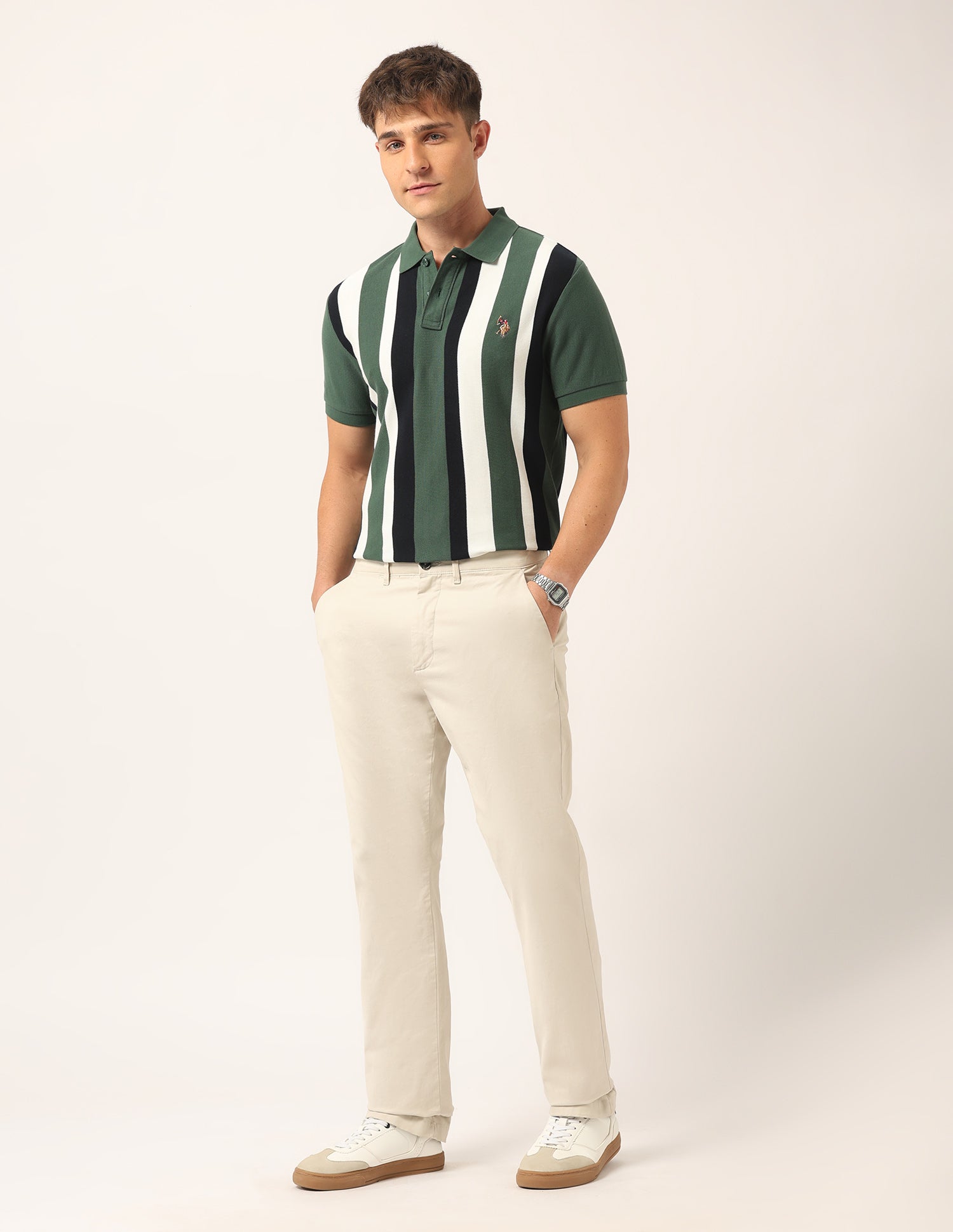 Vertical Striped Muscle Fit Polo Shirt Olive - U.S. Polo Assn. India | Large