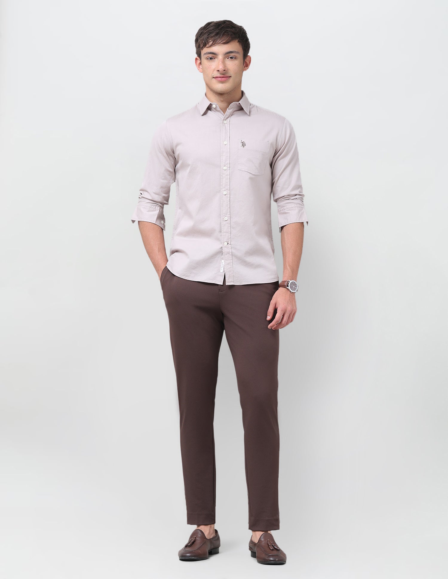 Tailored Fit Twill Shirt Light Khaki - U.S. Polo Assn. India | Large