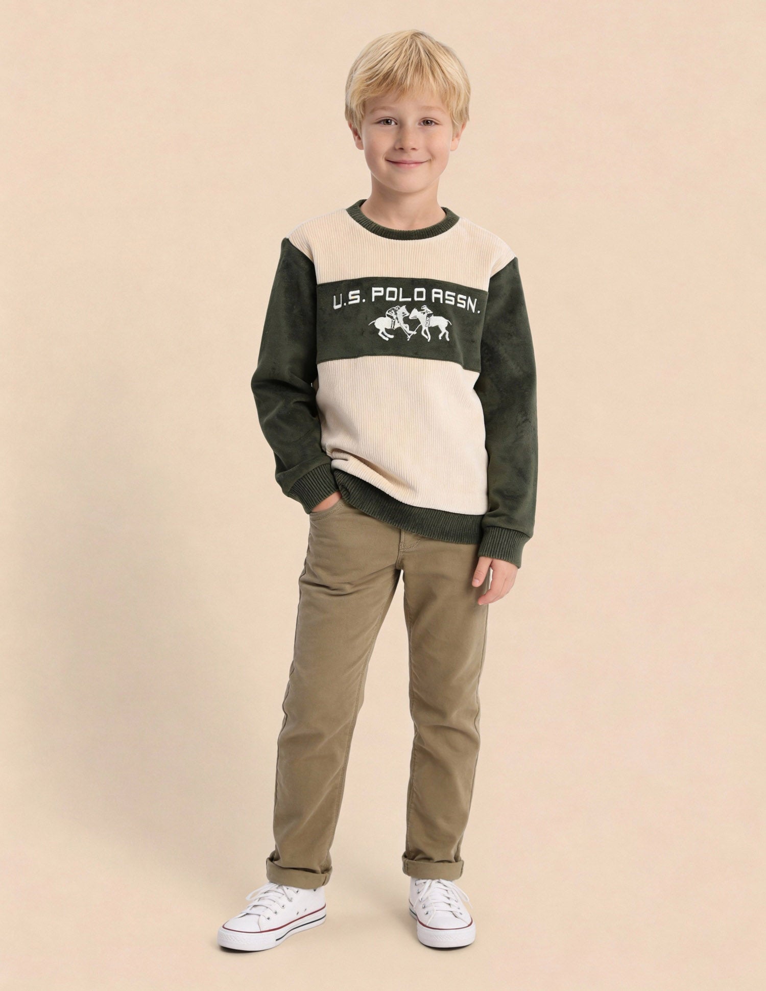 Boys Brand Embroidered Regular Fit Sweatshirt Olive - U.S. Polo Assn. India | Large
