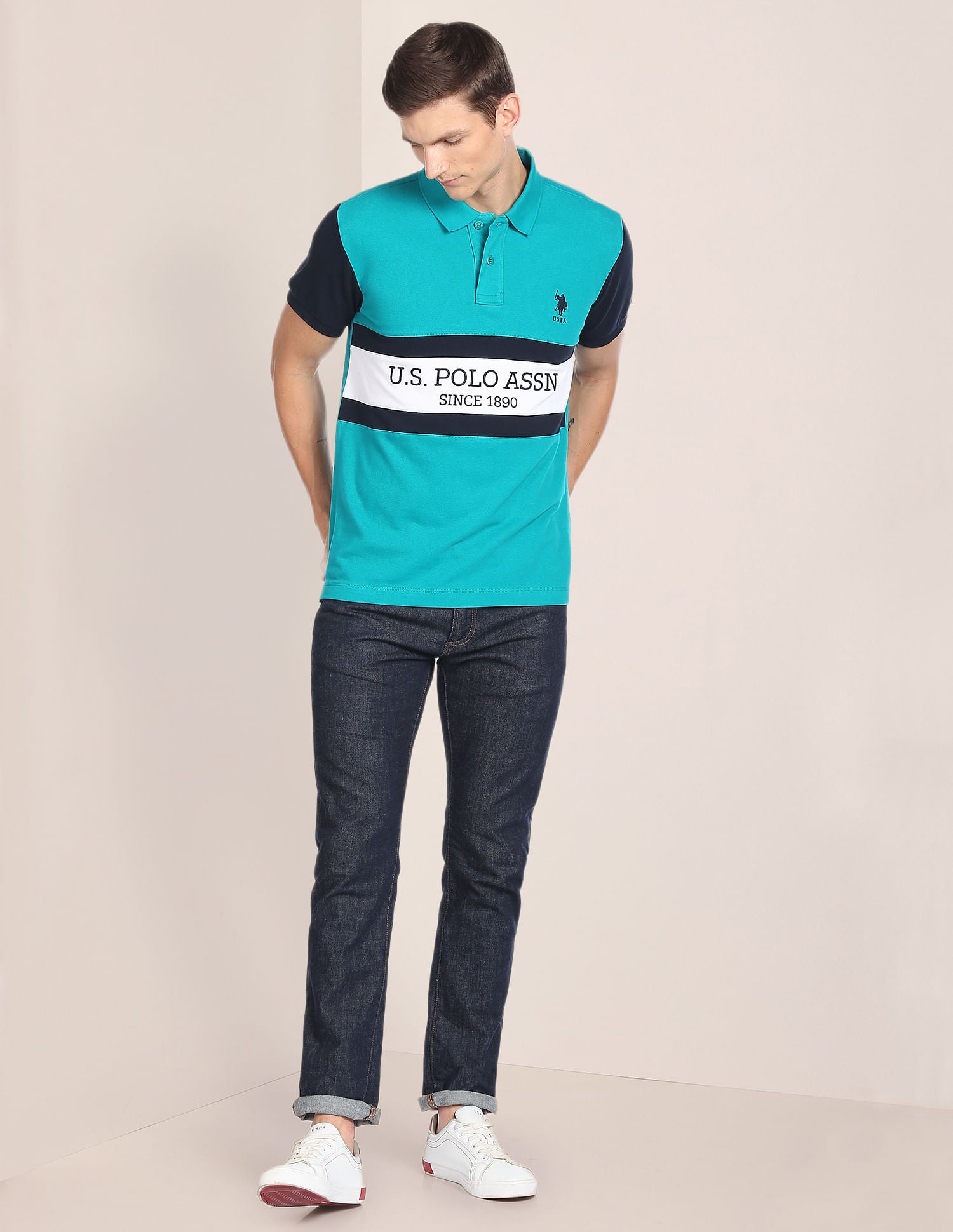 Brand Embroidered Cotton Polo Shirt Green - U.S. POLO ASSN. | Large