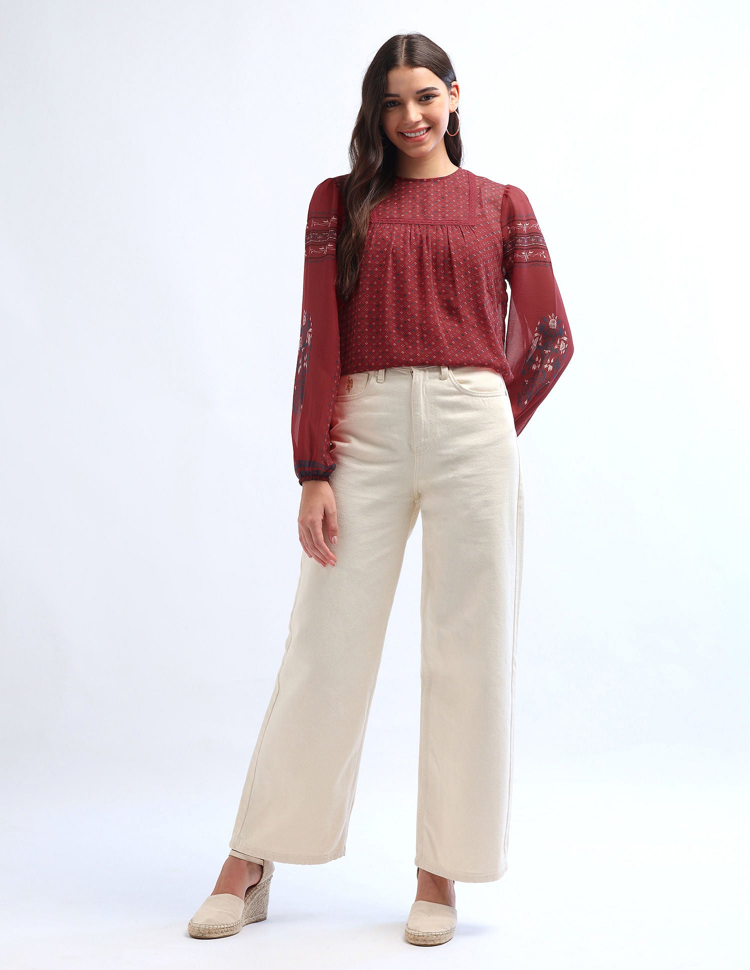 Boho Printed Crinkled Chiffon Top Multicolor - U.S. POLO ASSN. | Large