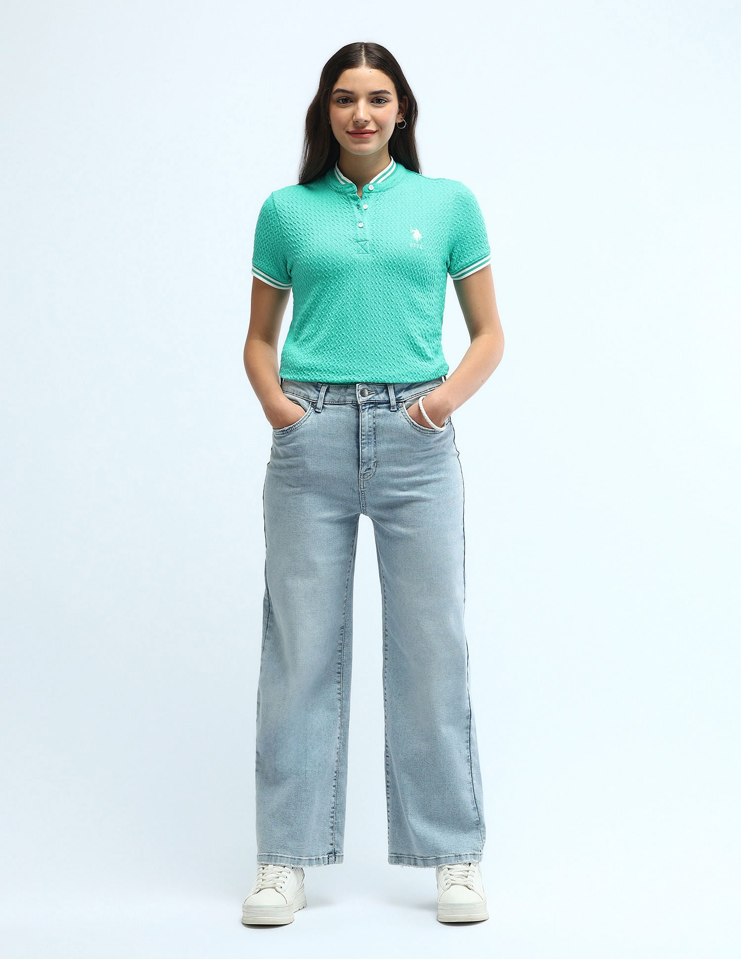 Geometric Patterened Knit T-shirt Green - U.S. POLO ASSN. | Large