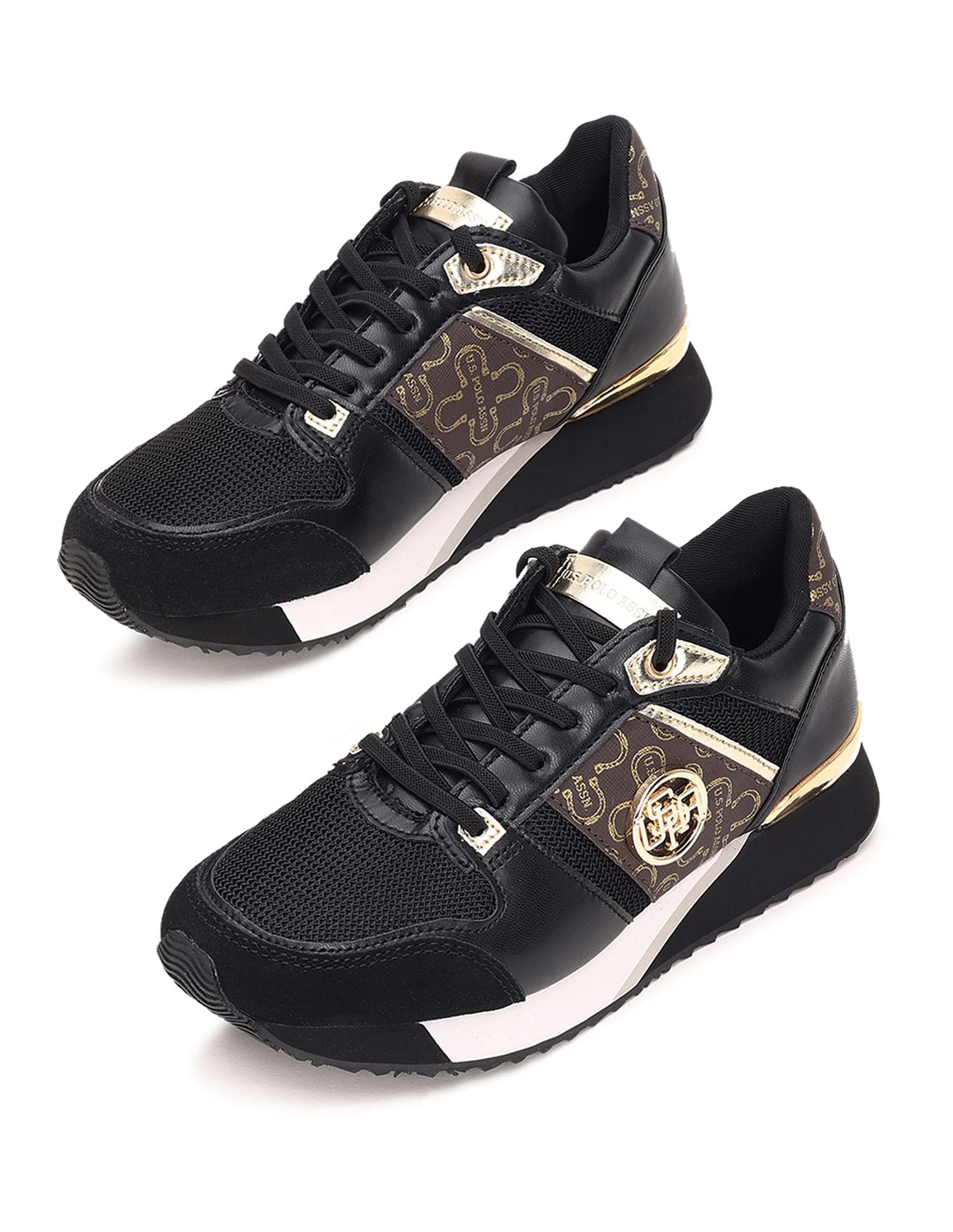 Stella Black Monogram Print Sneakers Shoes Black - U.S. Polo Assn. India | Large
