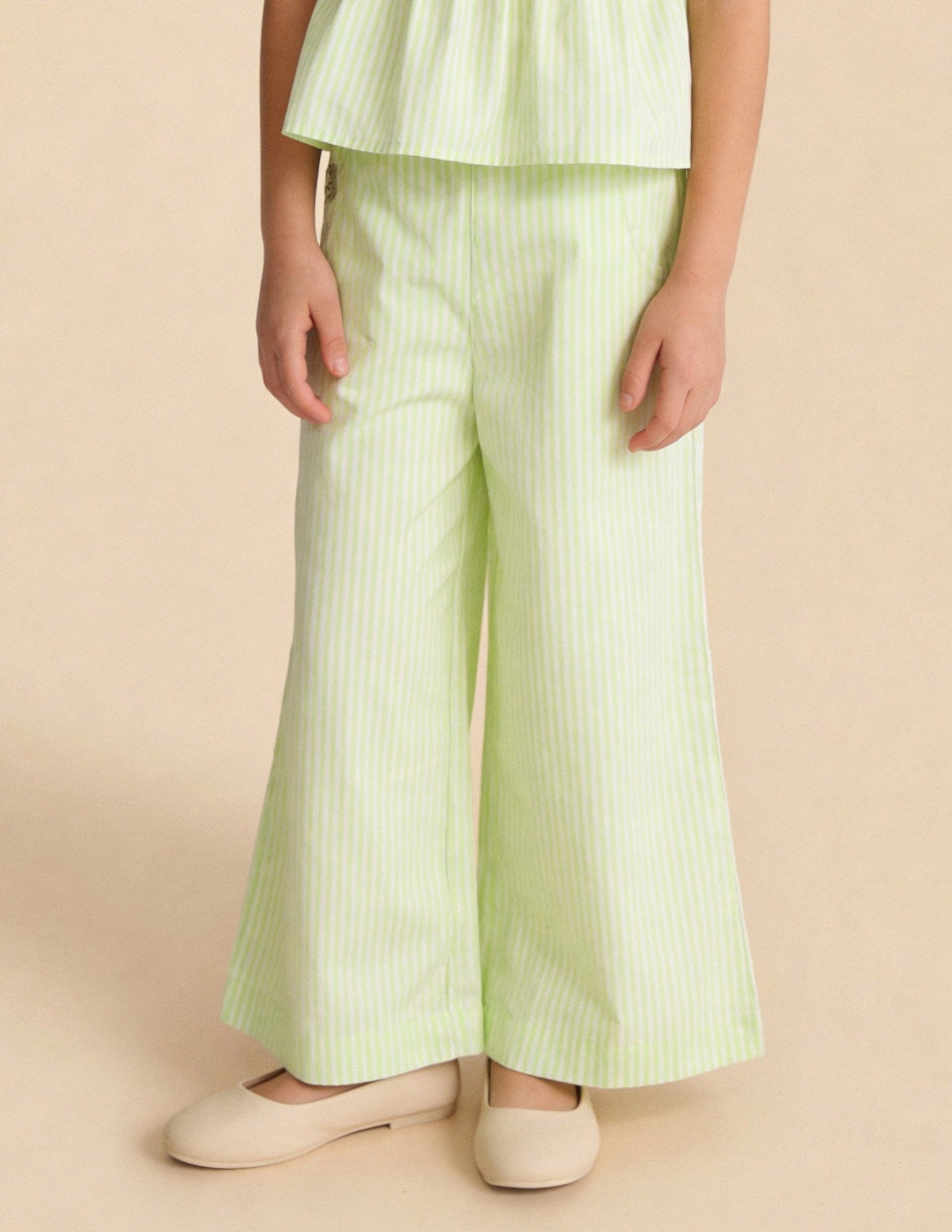 Vertical Striped Wide Leg Trousers Green - U.S. Polo Assn. India | Large