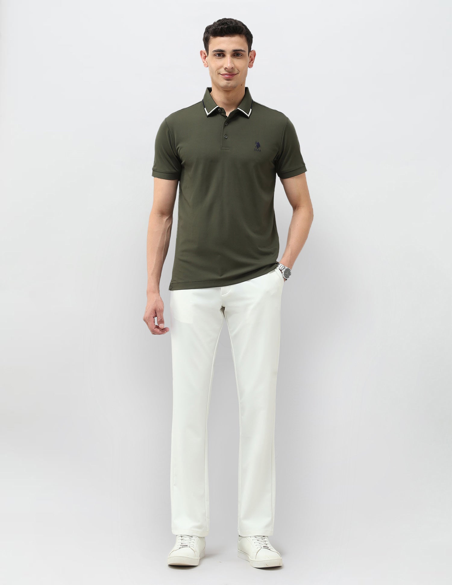 Solid Regular Fit Polo Shirt Olive - U.S. POLO ASSN. | Large