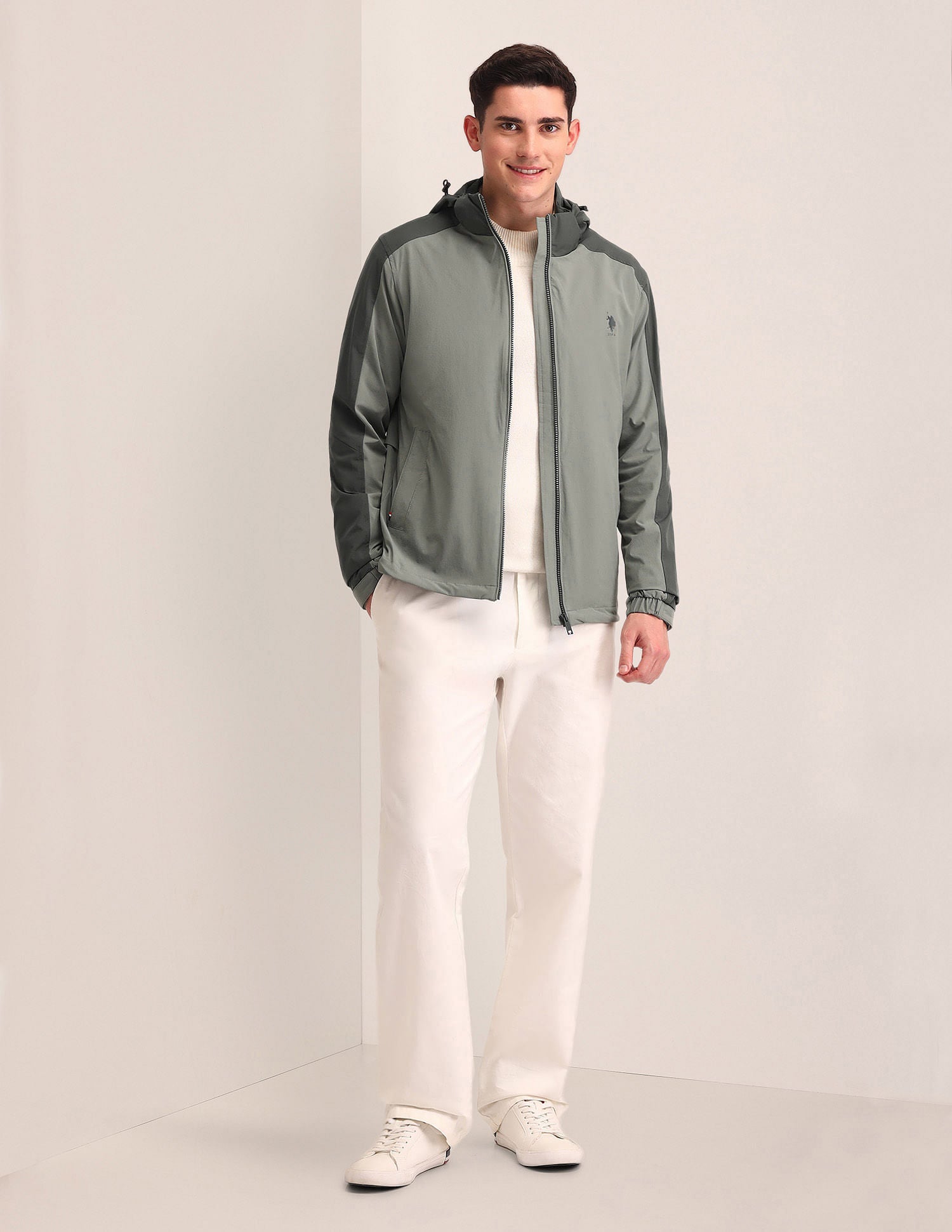 Regular Fit Solid Bomber Jacket Sage Green - U.S. POLO ASSN. | Large