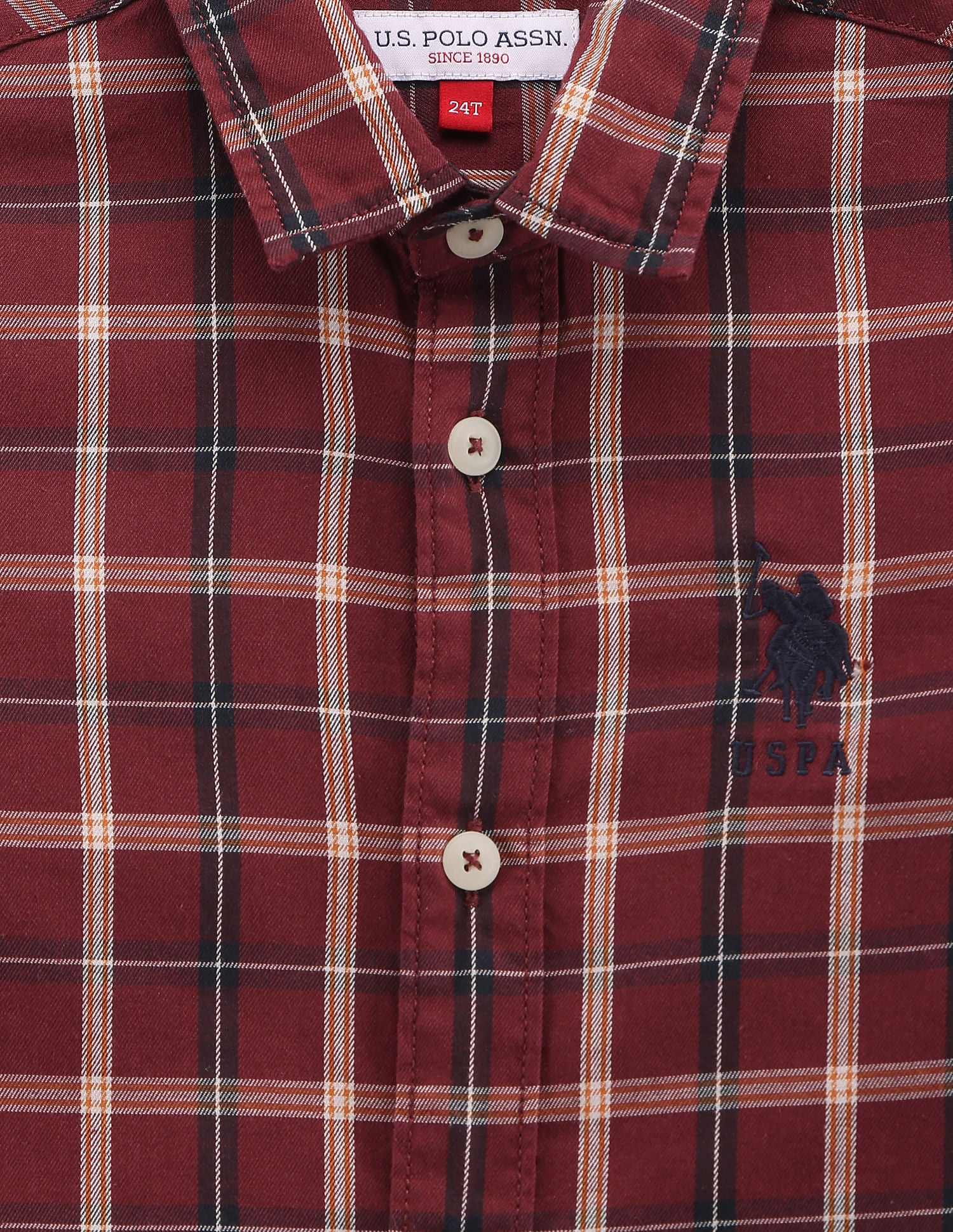 Tartan Check Twill Shirt Maroon - U.S. POLO ASSN. | Large
