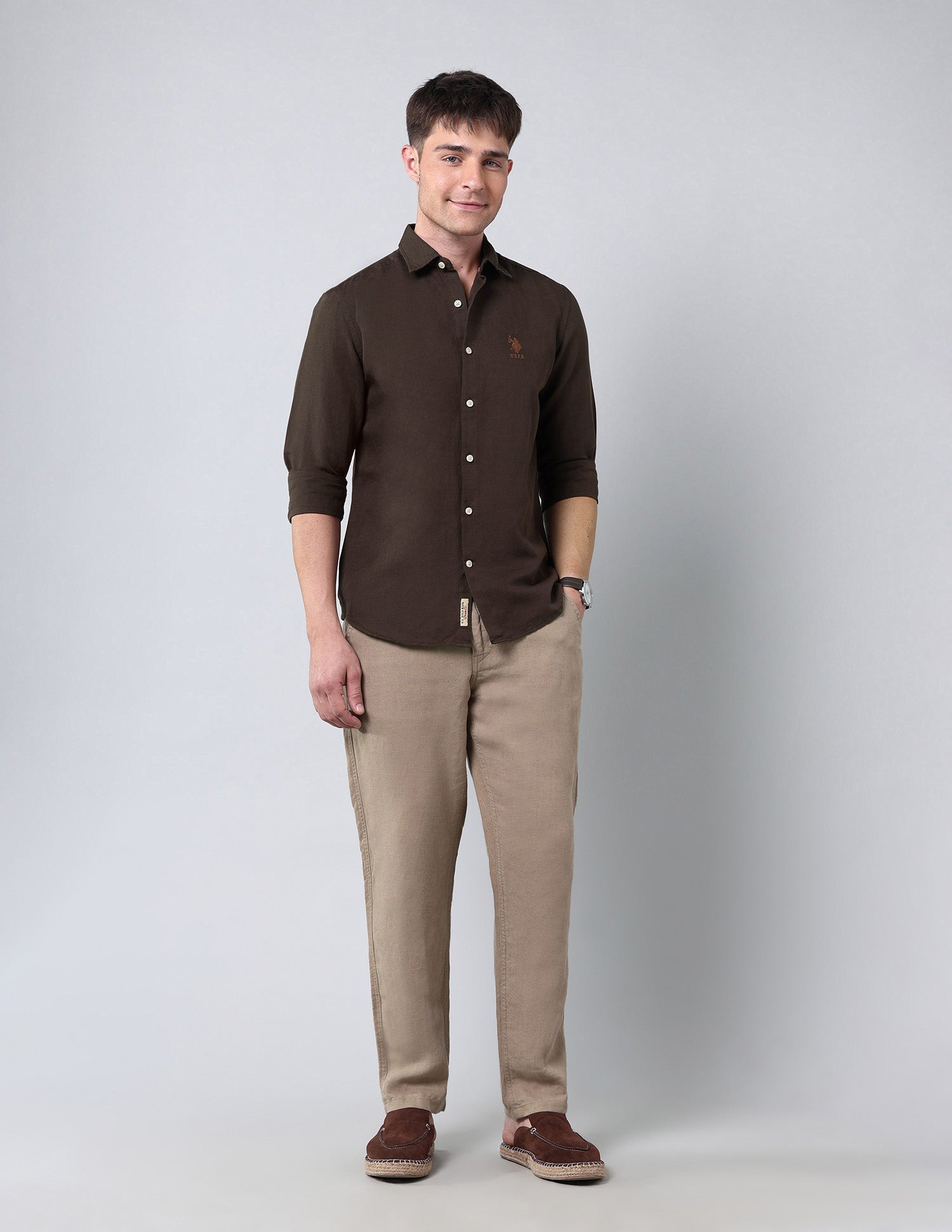 Solid Regular Fit Poplin Shirt Choco - U.S. Polo Assn. India | Large