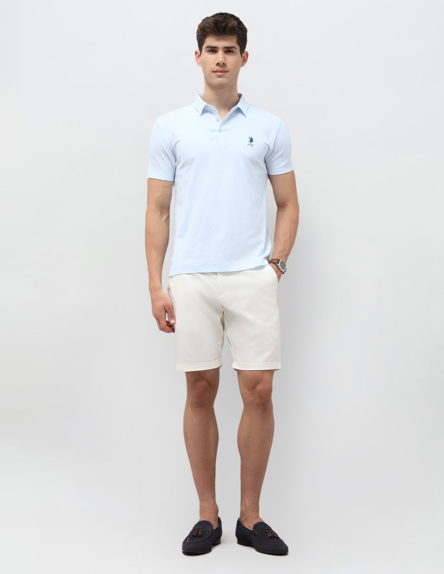 Solid Slim Fit Polo Shirt Light Blue - U.S. Polo Assn. India | Large