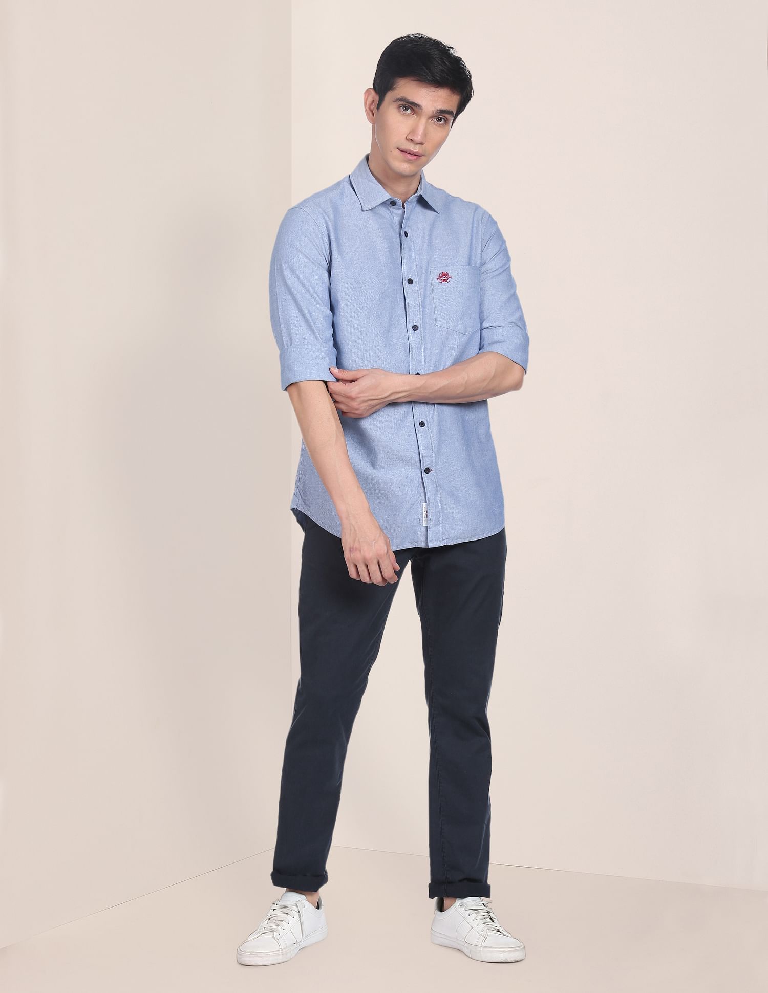 Solid Spread Collar Casual Shirt Blue - U.S. Polo Assn. India | Large
