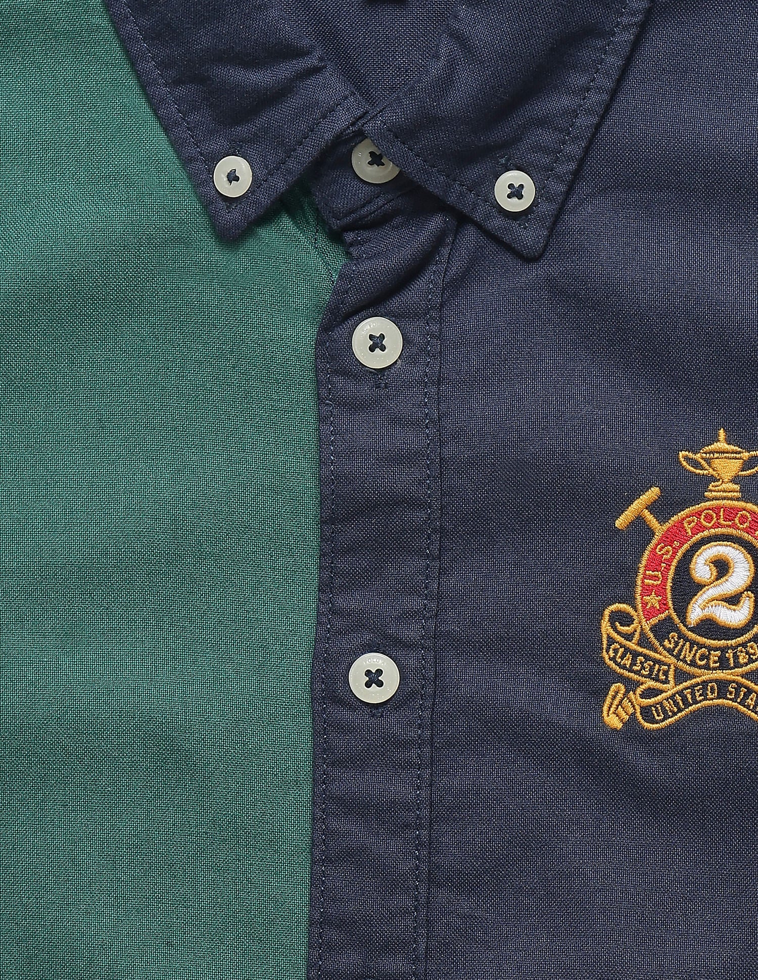 Button Down Collar Colour Block Shirt Yellow, Navy and Green - U.S. POLO ASSN. | Large