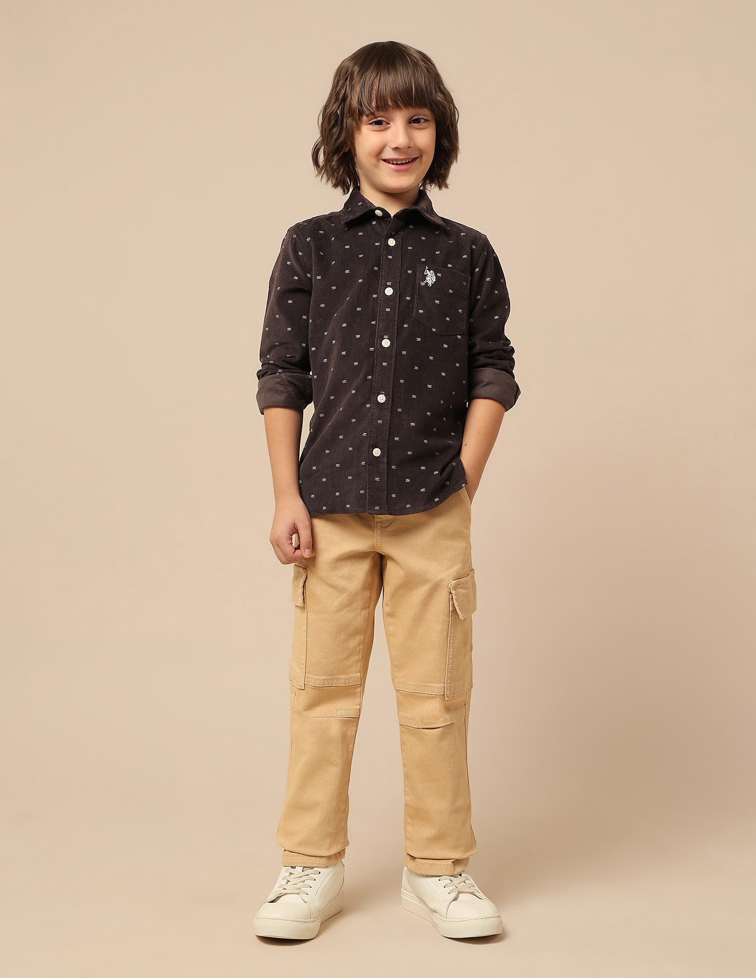 Boys All Over Printed Corduroy Shirt Brown - U.S. POLO ASSN. | Large
