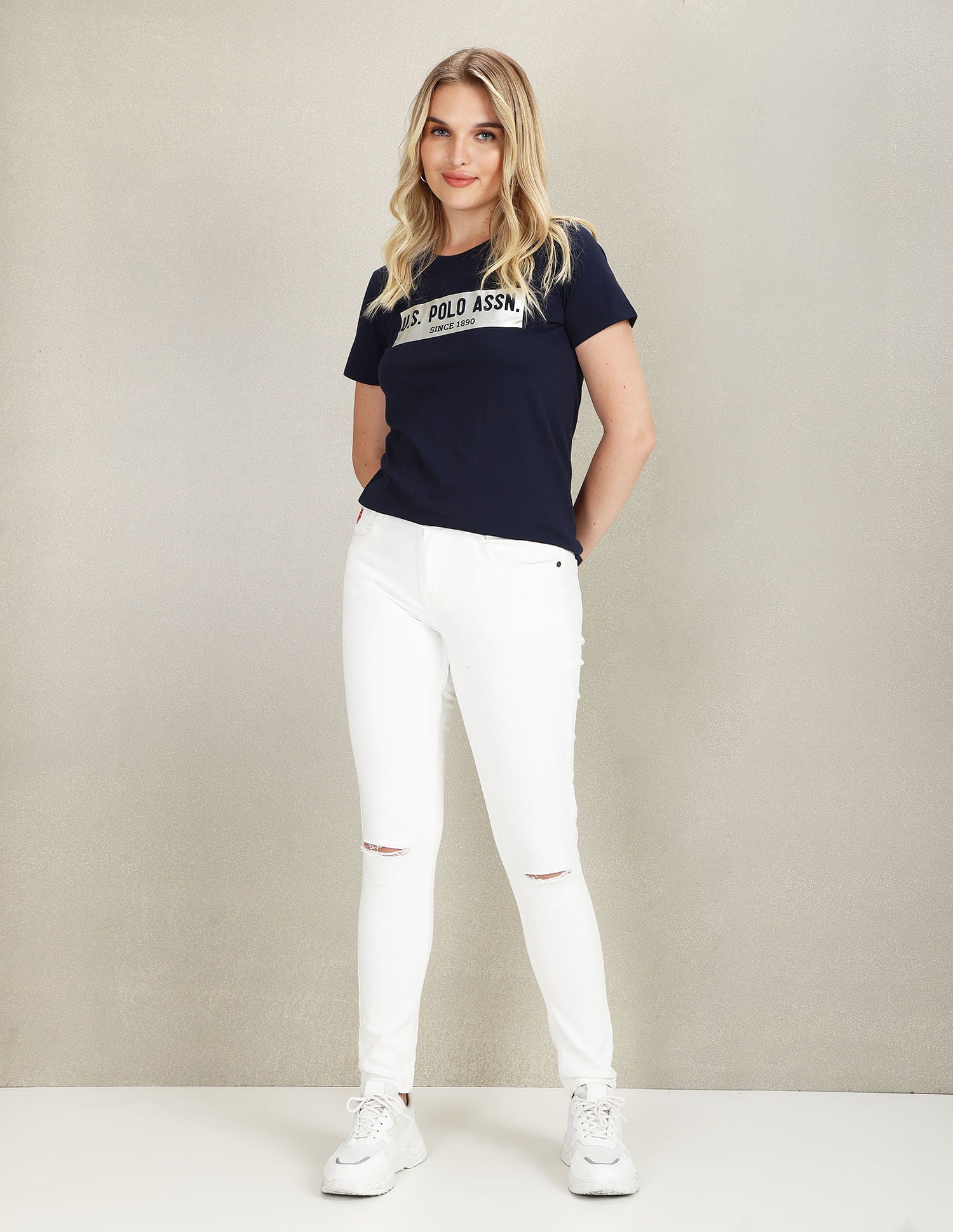 Metallic Brand Print Cotton T-Shirt Navy - U.S. POLO ASSN. | Large