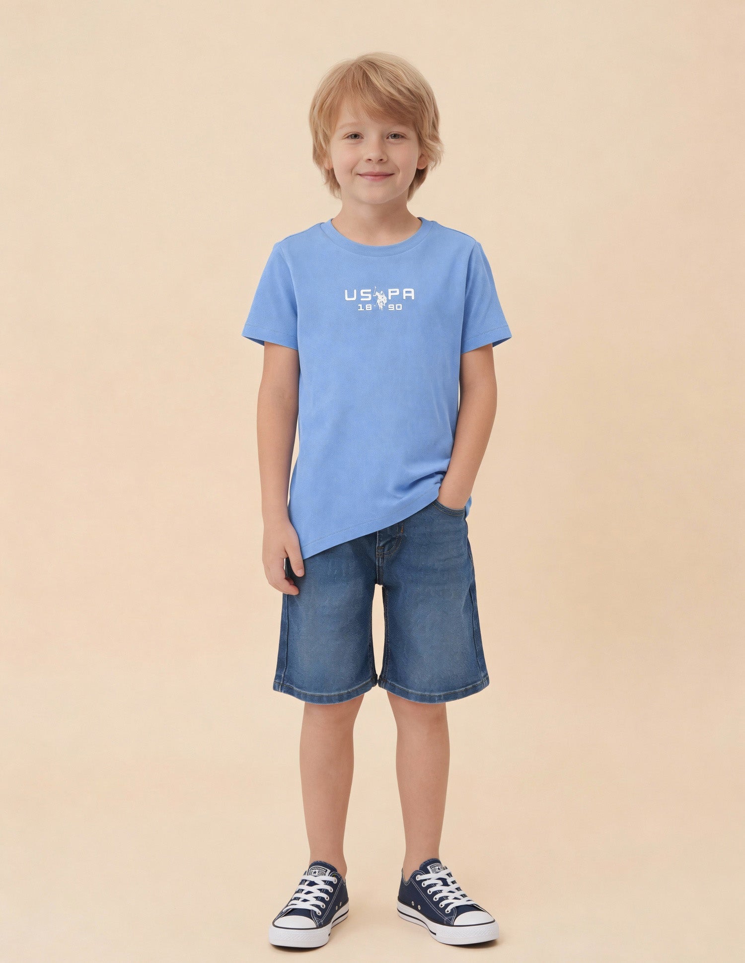 Boys Solid Regular Fit T-Shirt Blue - U.S. Polo Assn. India | Large