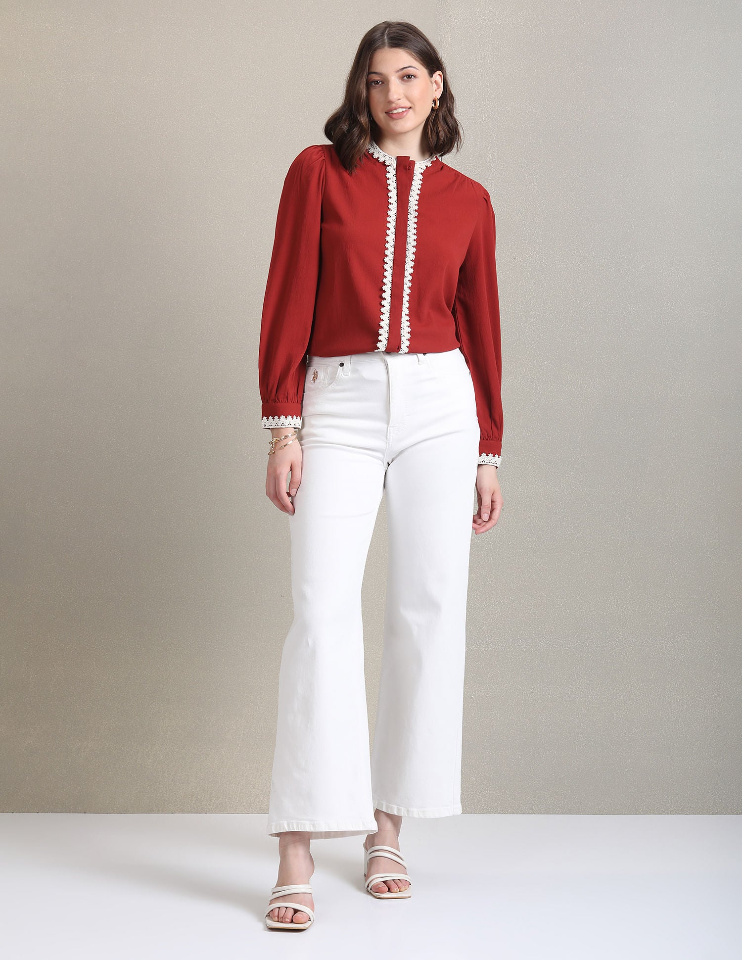 Round Neck Lace Trim Top Rust - U.S. POLO ASSN. | Large