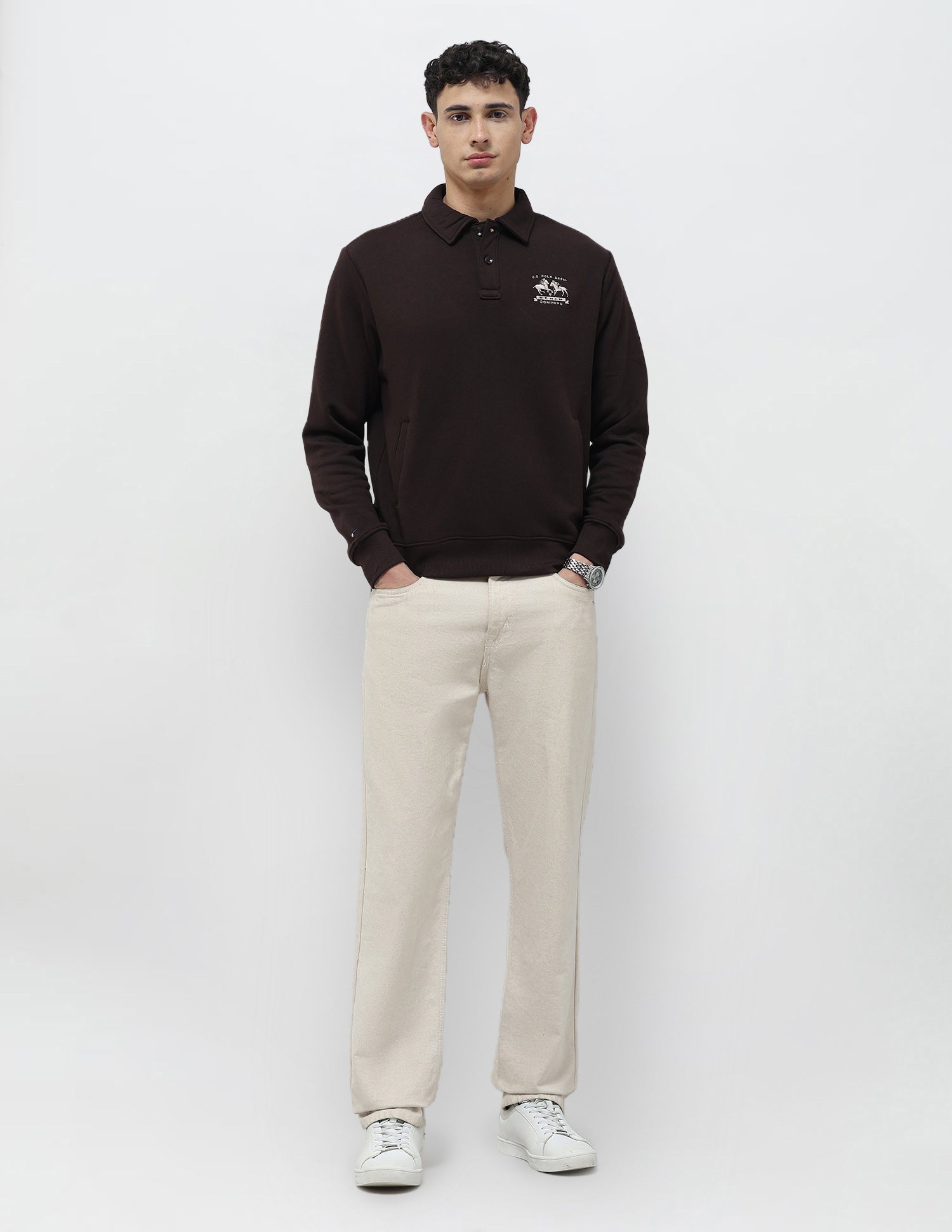 Solid Regular Fit Sweatshirt Dark Brown - U.S. POLO ASSN. | Large