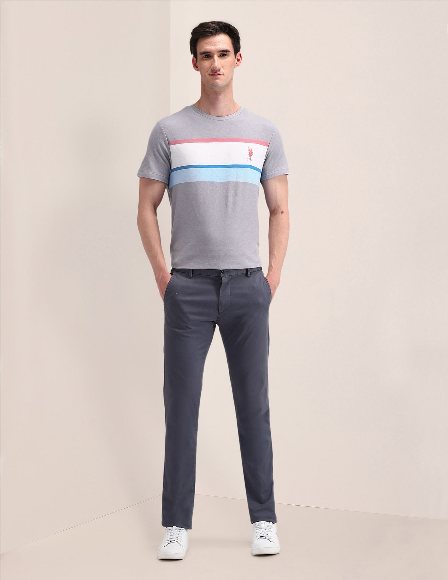 Slim Fit Horizontal Striped T-Shirt Light-Grey - U.S. Polo Assn. India | Large