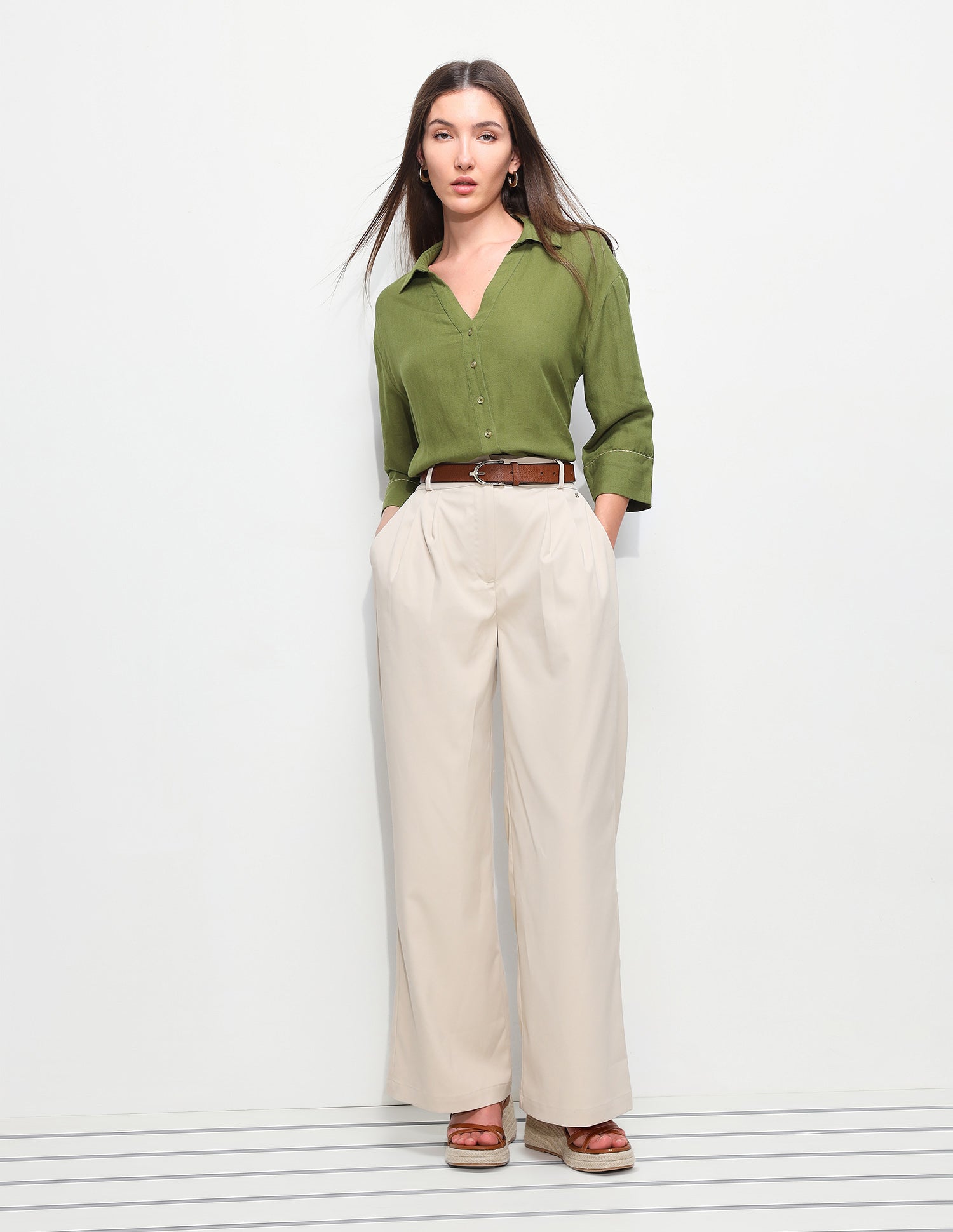 Solid Relaxed Fit Shirt Olive - U.S. Polo Assn. India | Large