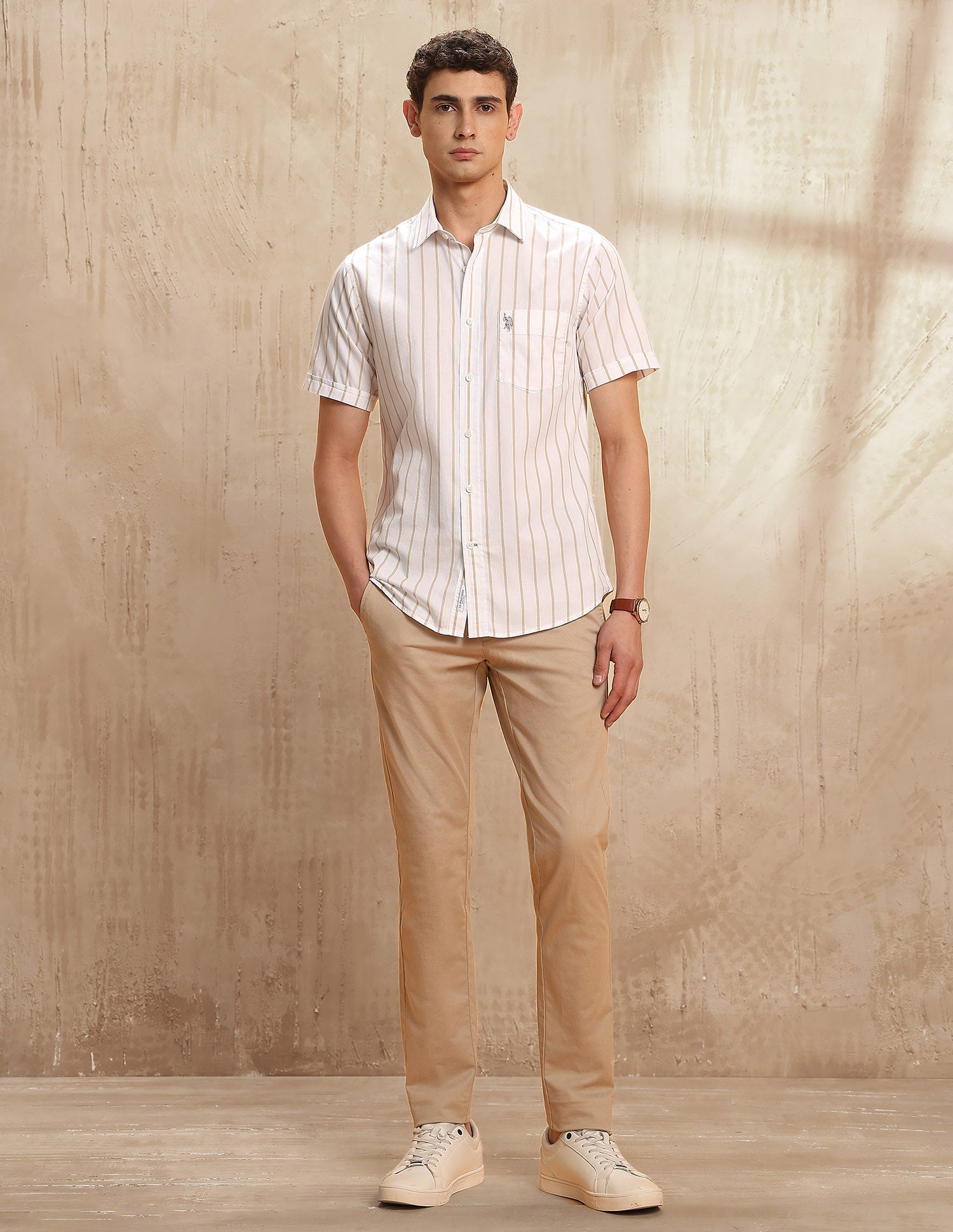 Tailored Fit Vertical Striped Shirt Beige - U.S. POLO ASSN. | Large