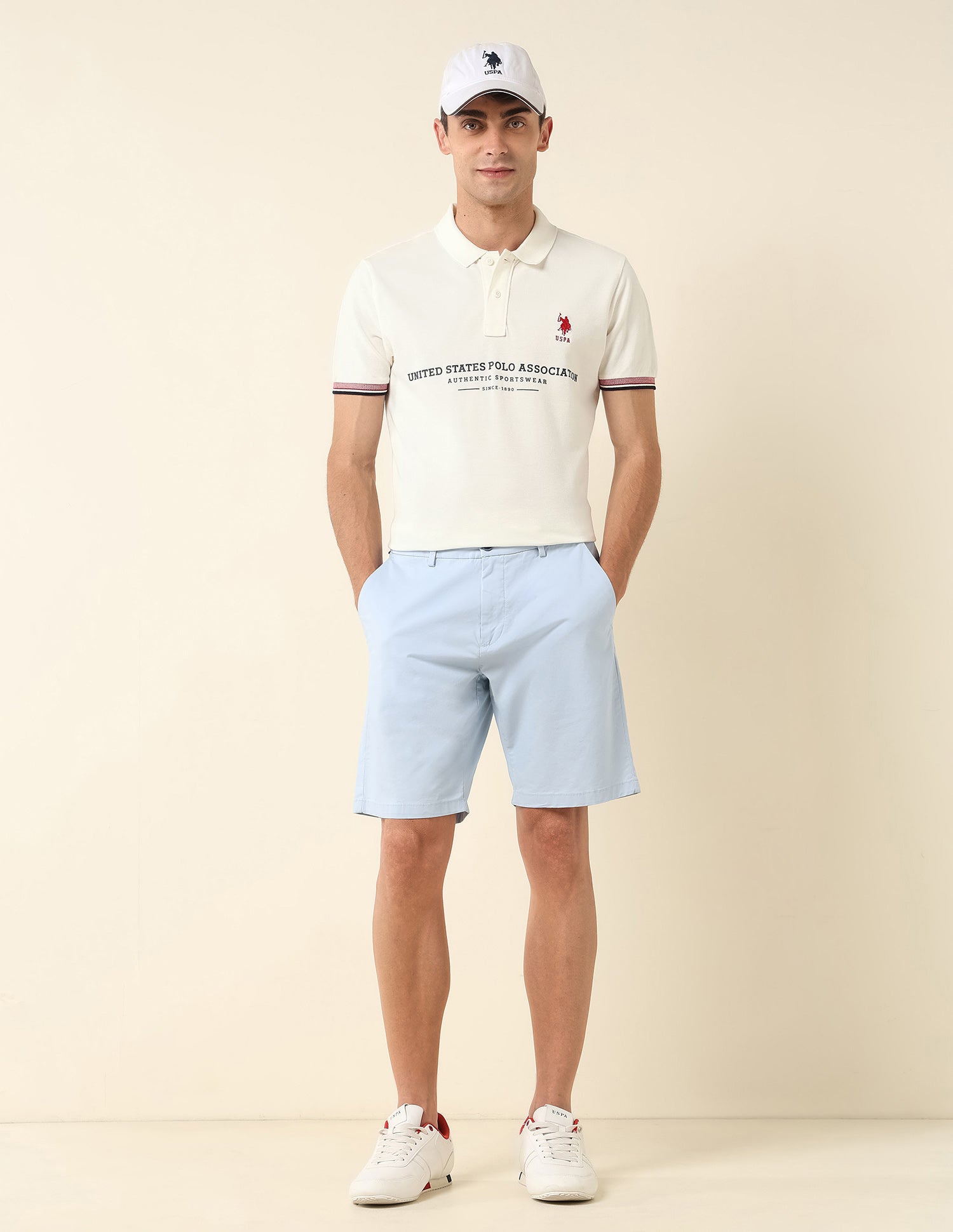 Brand Printed Slim Fit Polo Shirt White - U.S. POLO ASSN. | Large