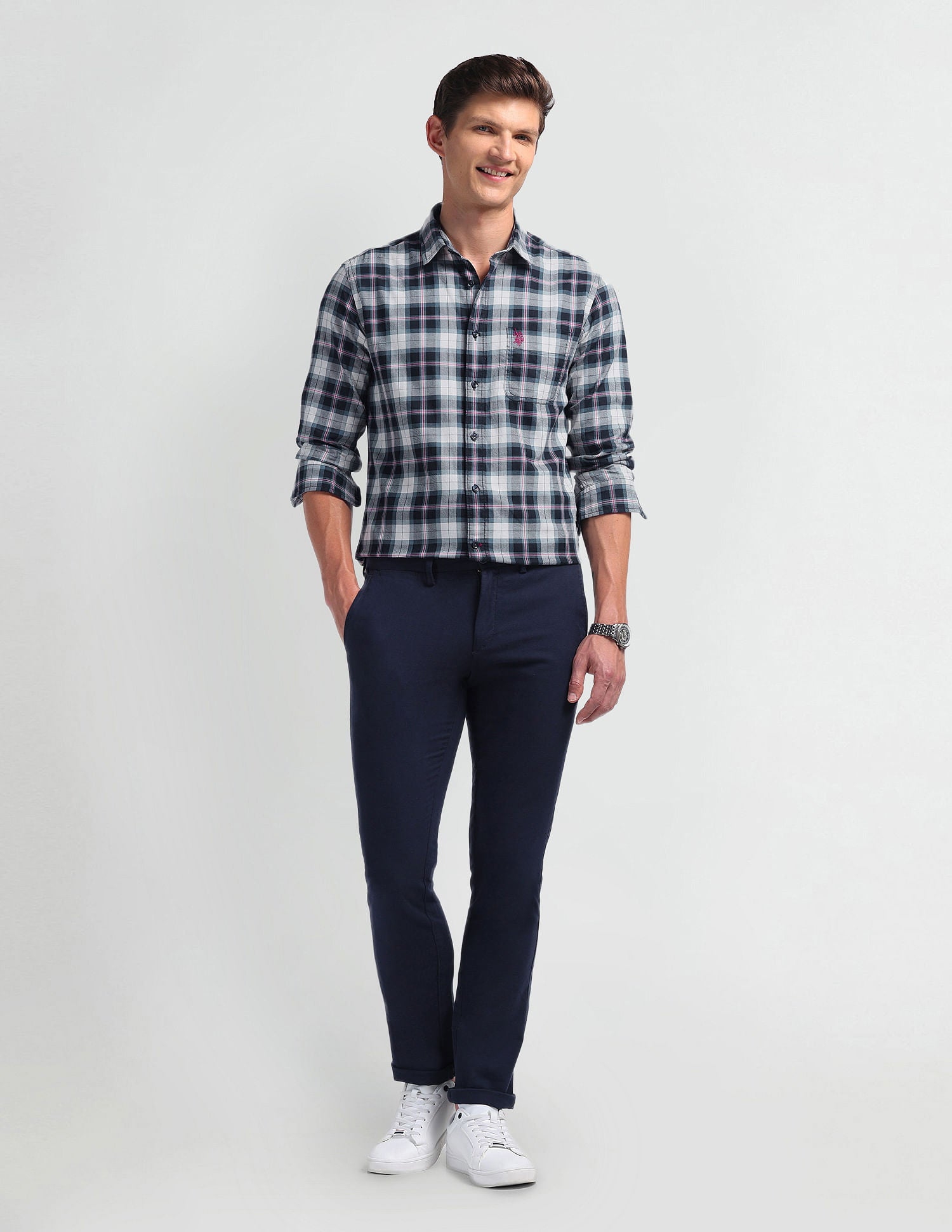 Plaid Check Slim Fit Shirt Navy - U.S. Polo Assn. India | Large