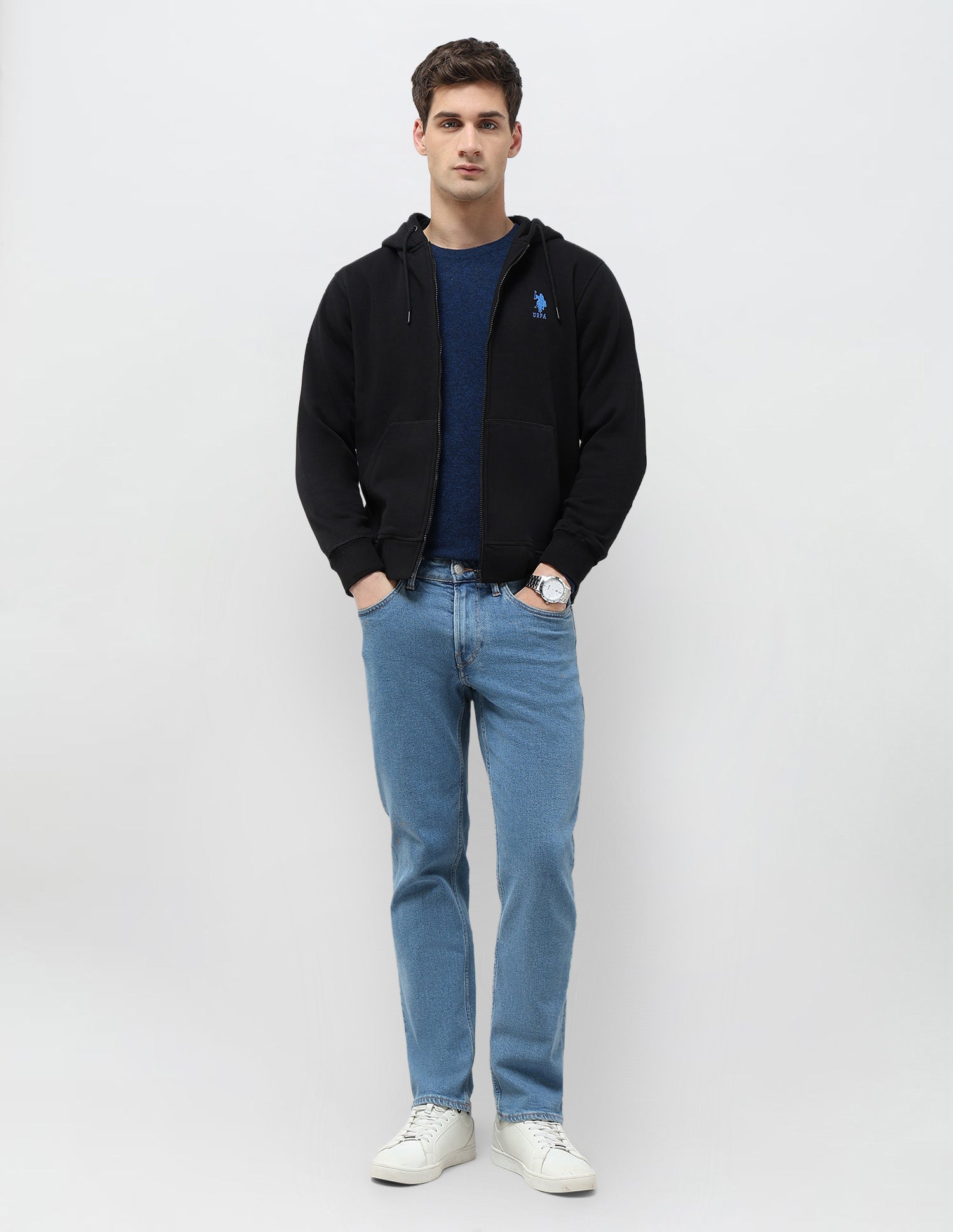 Solid Regular Fit Sweatshirt Black - U.S. POLO ASSN. | Large