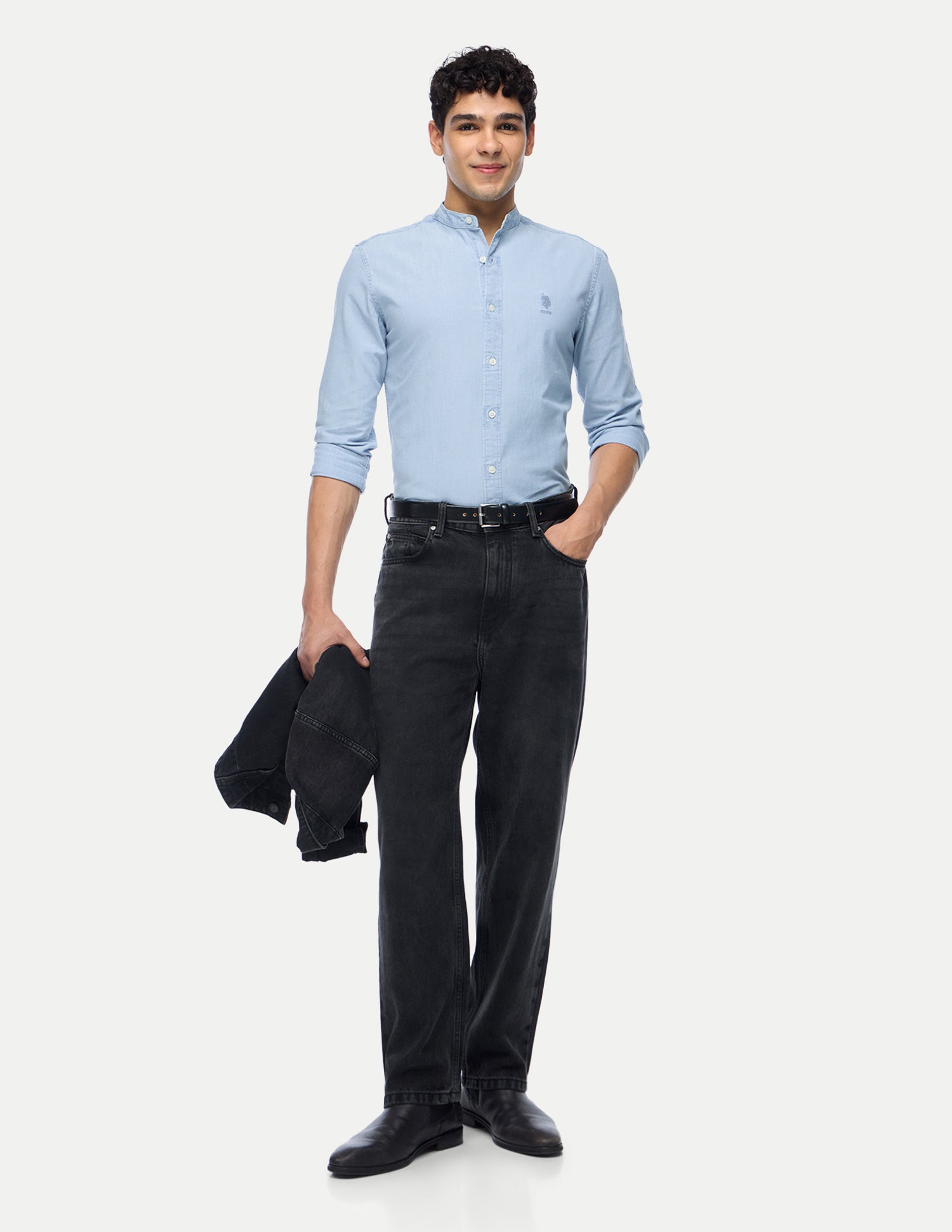 Solid Regular Fit Shirt Light Indigo - U.S. Polo Assn. India | Large