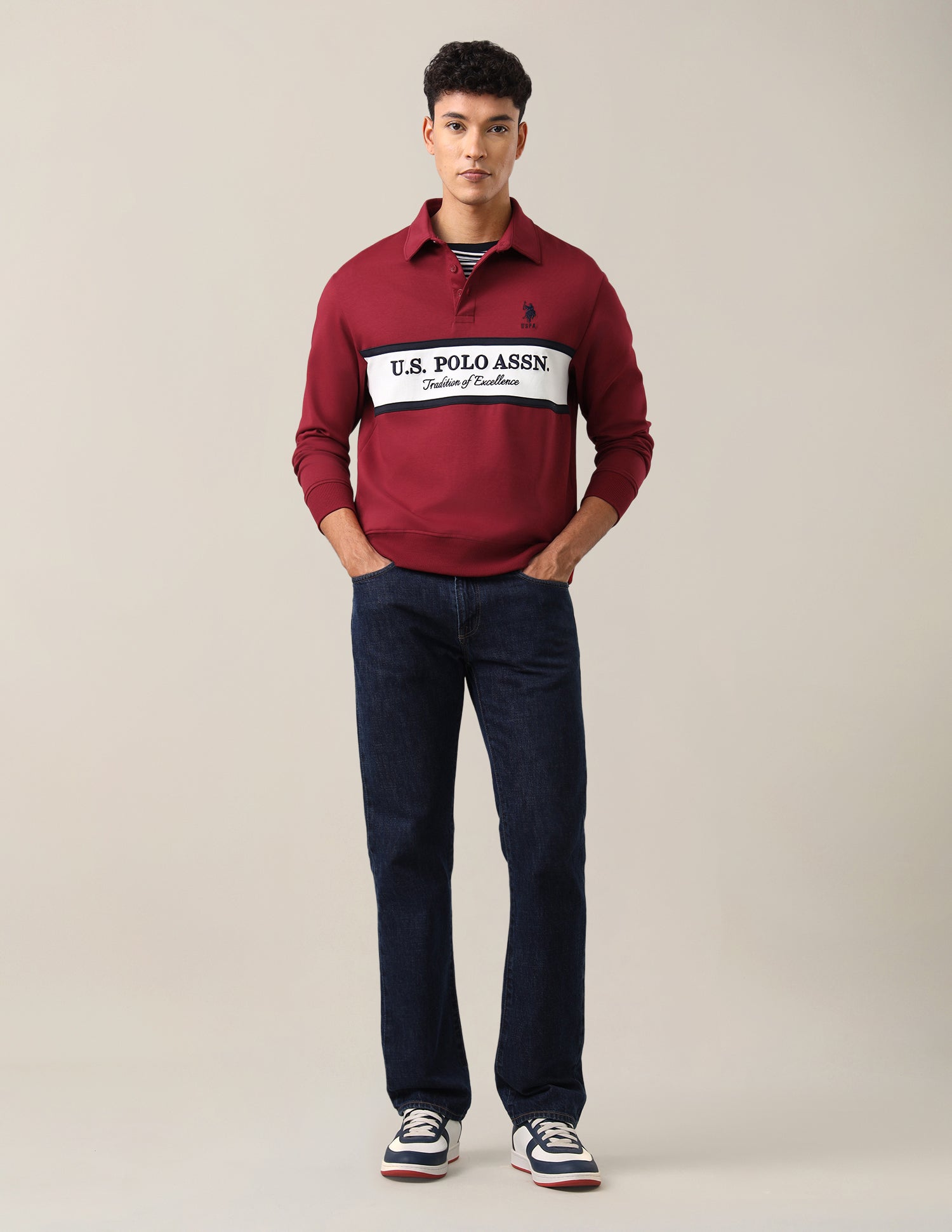 Brand Embroidered Slim Fit Sweatshirt Red - U.S. Polo Assn. India | Large