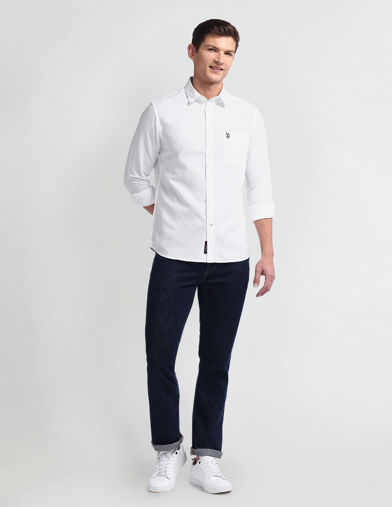 Semi Cutaway Collar Slim Fit Shirt White - U.S. Polo Assn. India | Large
