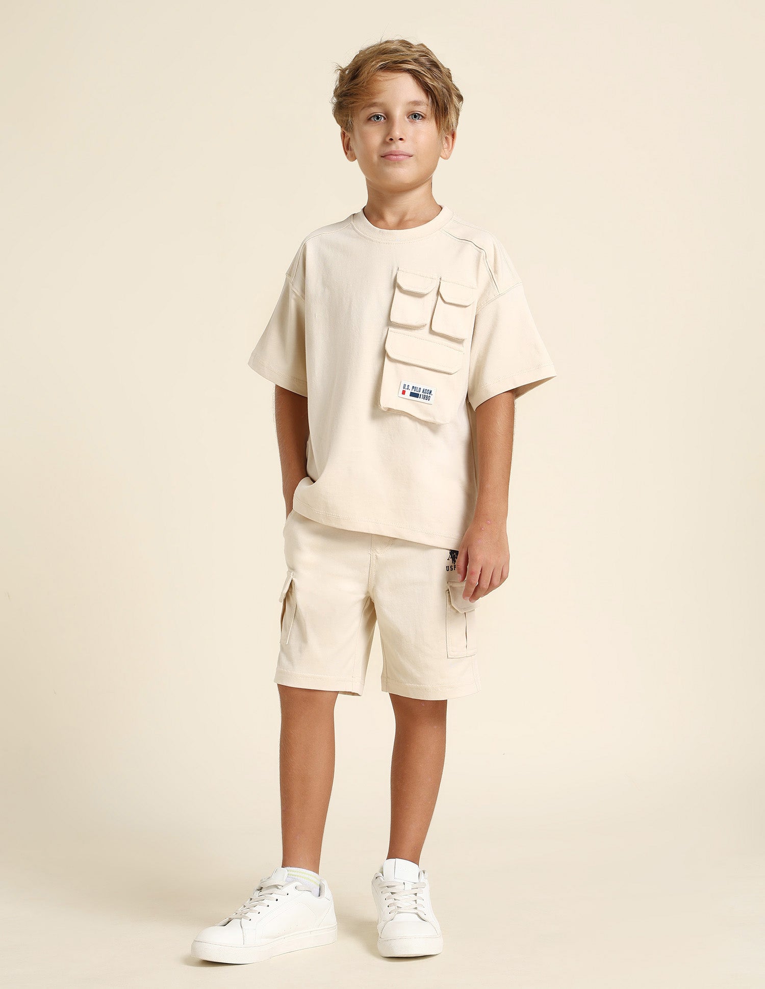 Boys Regular Fit Solid T-Shirt Off White - U.S. POLO ASSN. | Large