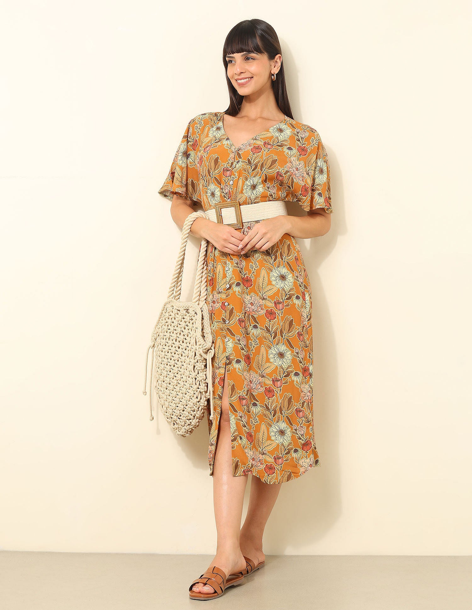 Floral Printed Fit & Flare Midi Dress Multi-colour - U.S. Polo Assn. India | Large