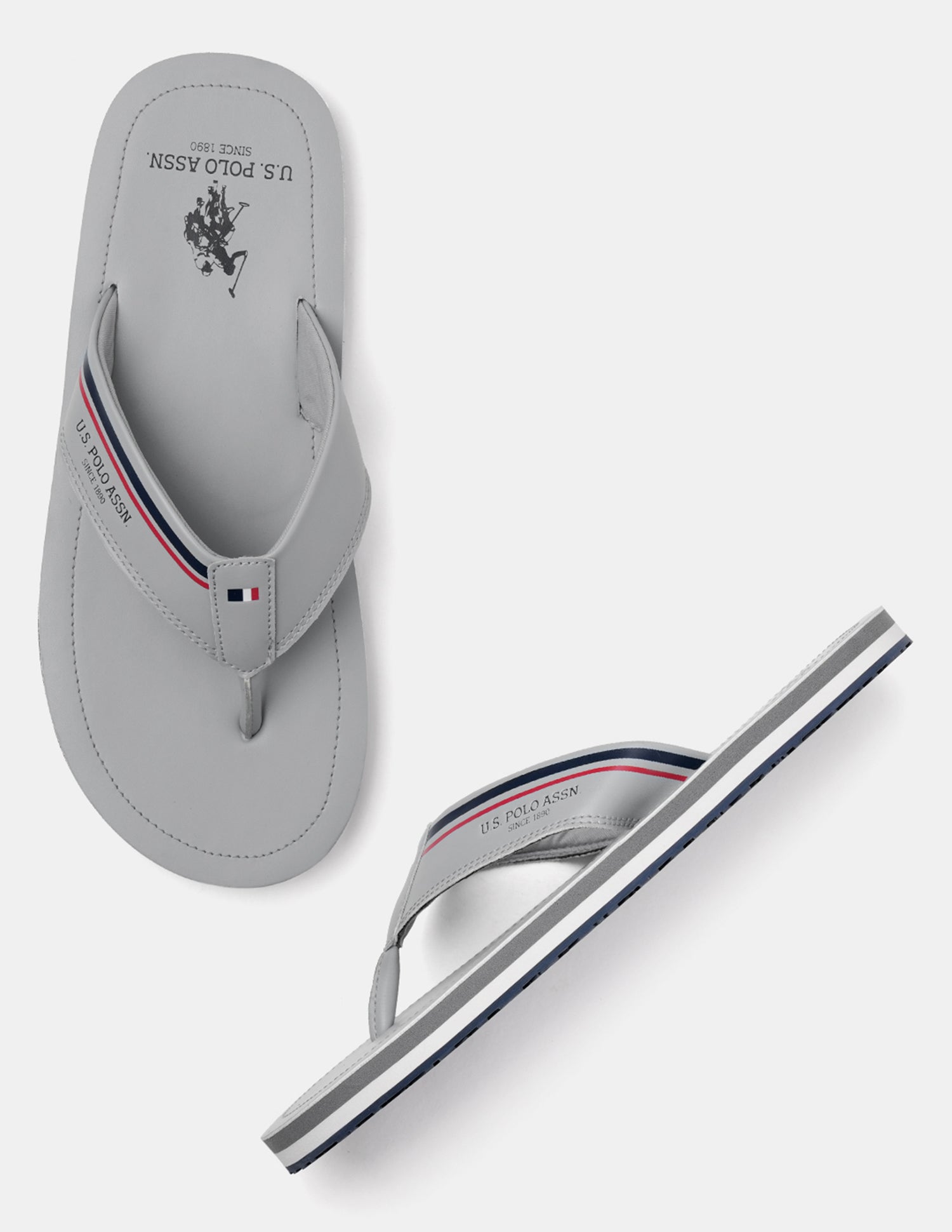 Men Nesta Striped Flip Flops Light Grey - U.S. Polo Assn. India | Large