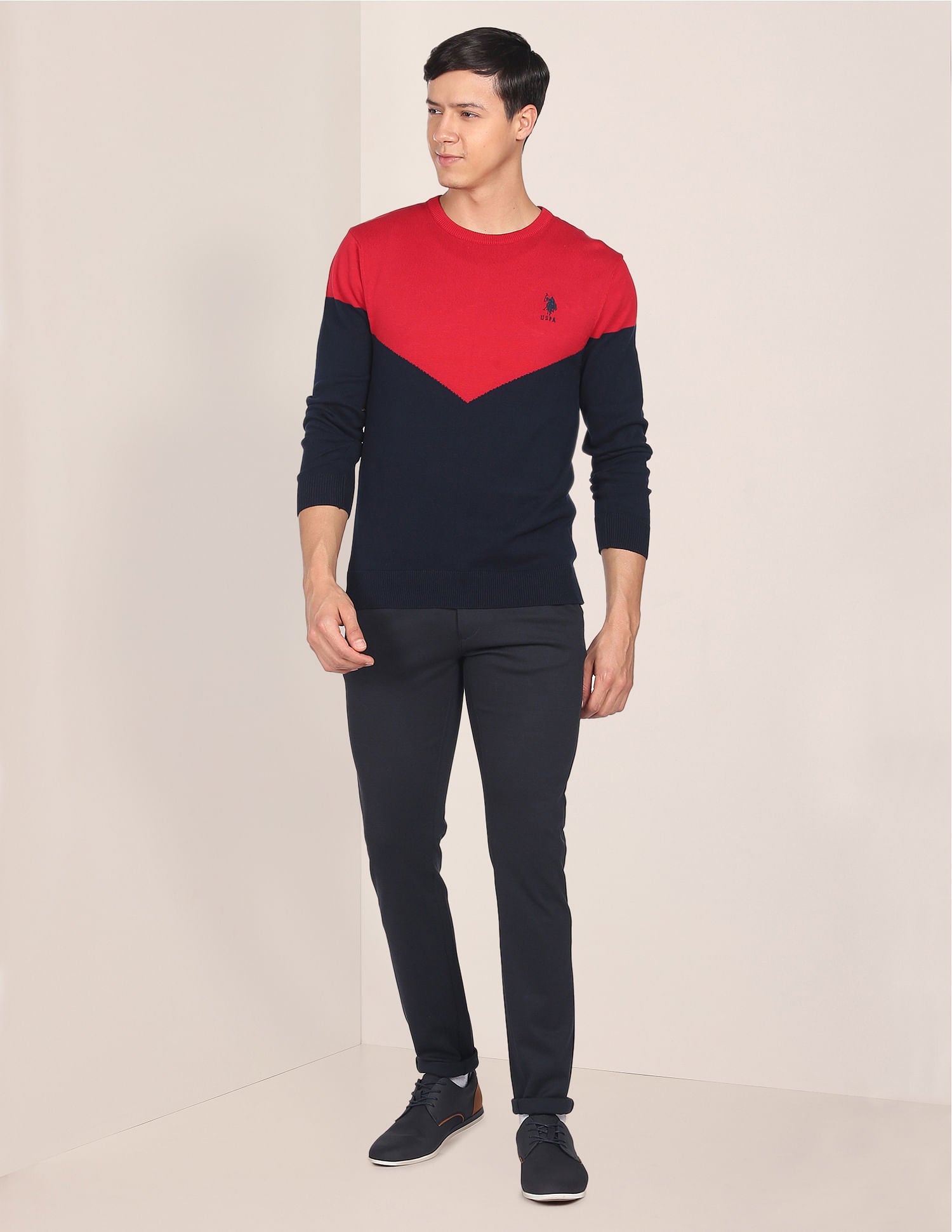 Crew Neck Colour Block Sweater Red - U.S. POLO ASSN. | Large