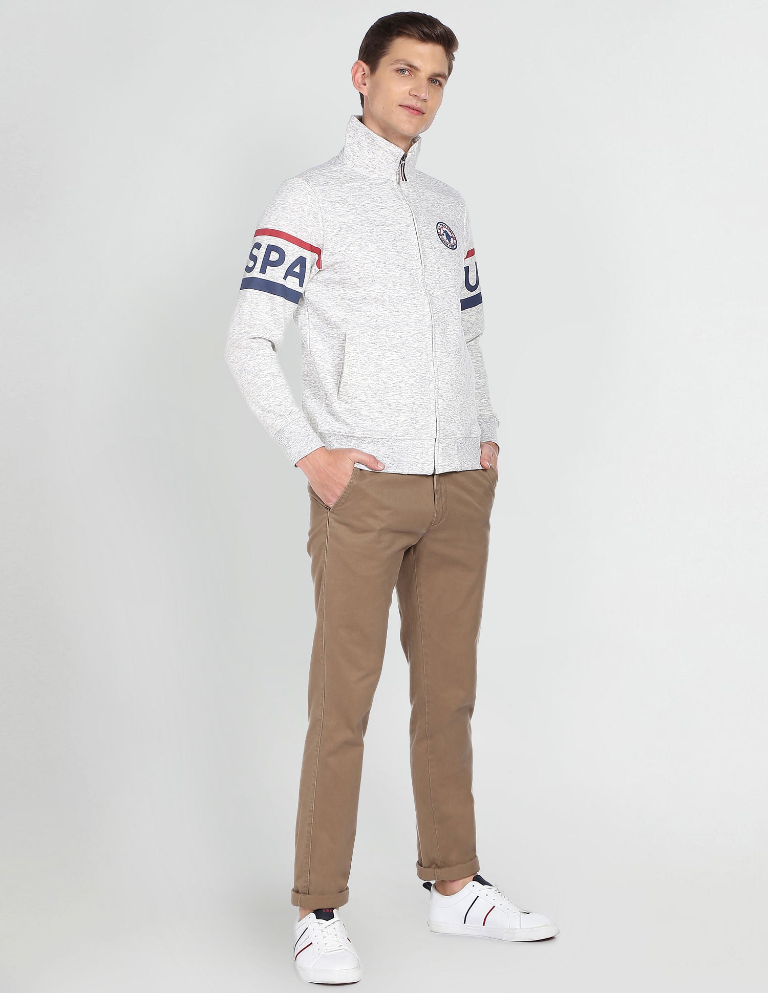 High Neck Heathered Sweatshirt Light Grey - U.S. POLO ASSN. | Large