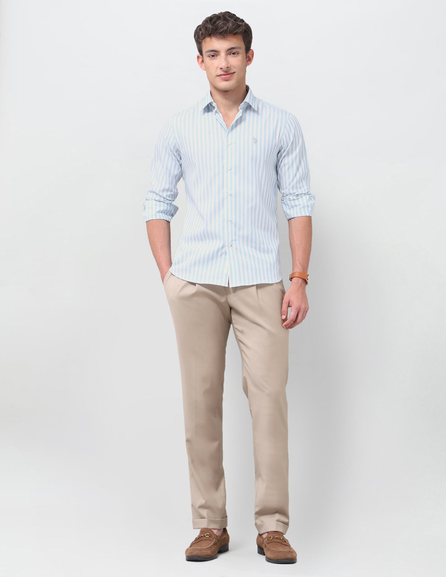 Vertical Striped Dobby Shirt Teal - U.S. Polo Assn. India | Large