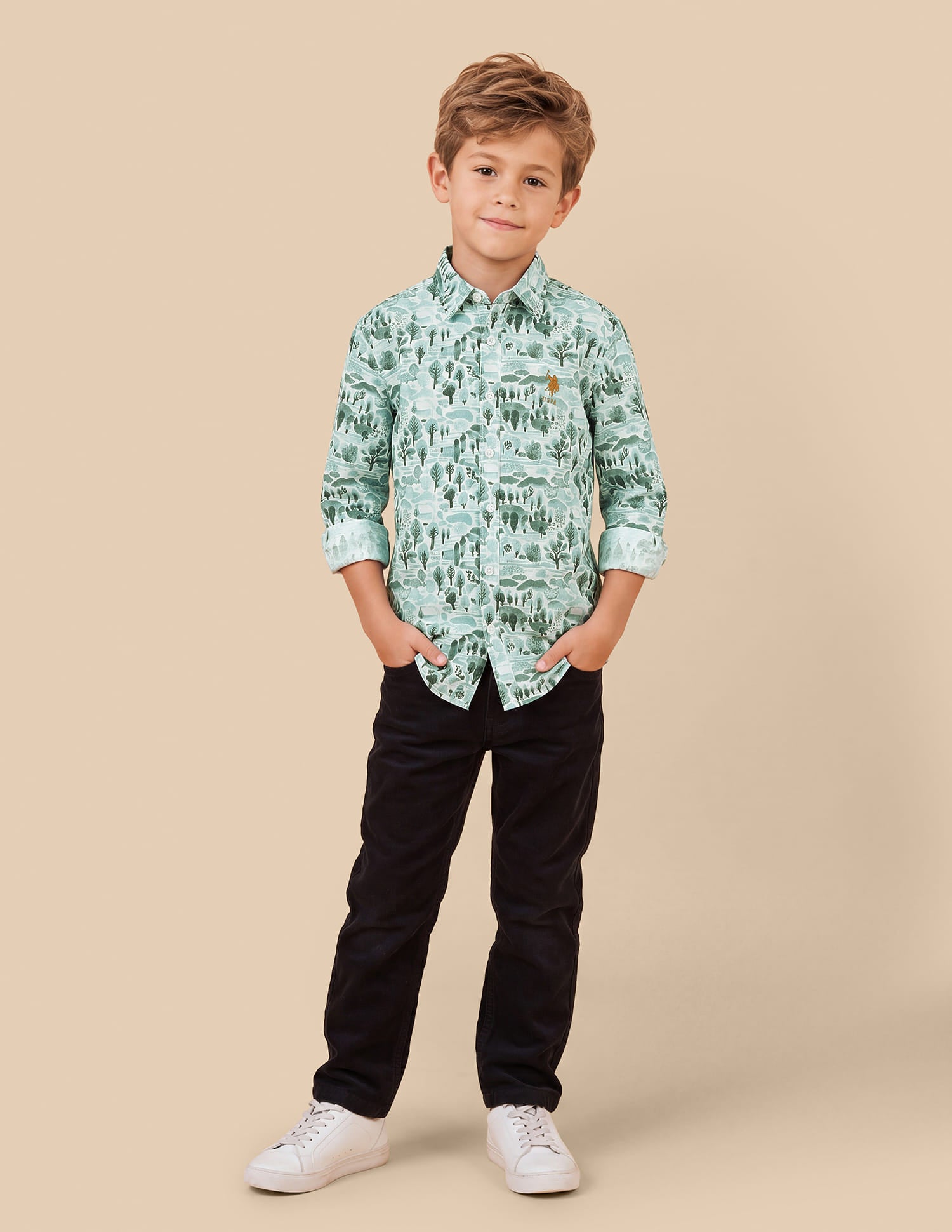 All-Over Printed Twill Shirt Green - U.S. Polo Assn. India | Large