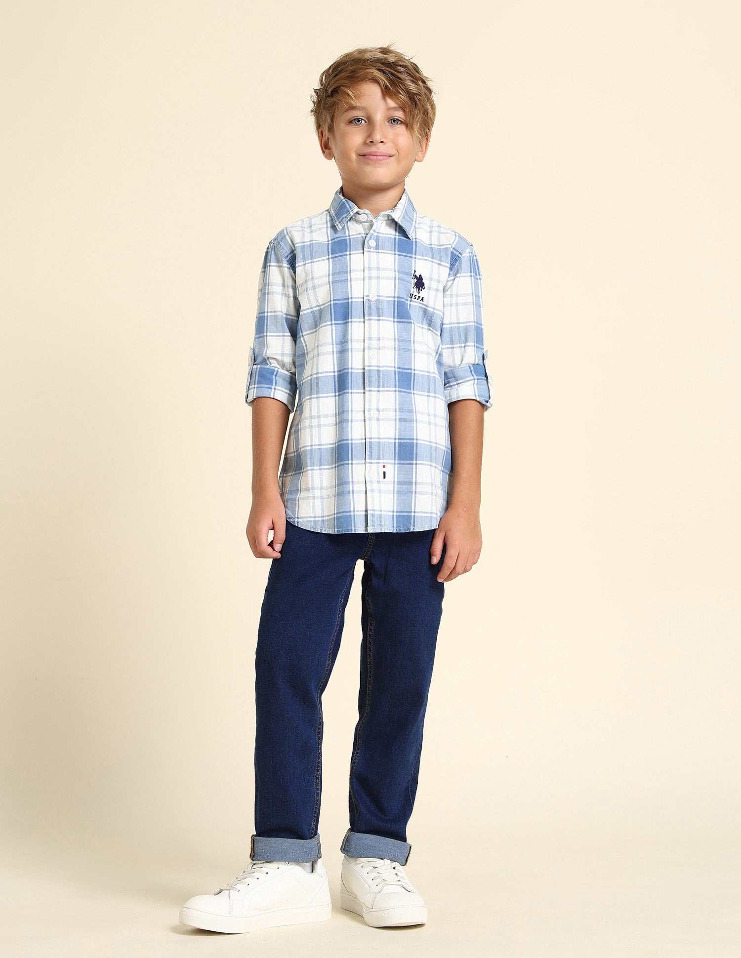 Boys Tartan Checked Regular Fit Shirt Blue - U.S. POLO ASSN. | Large