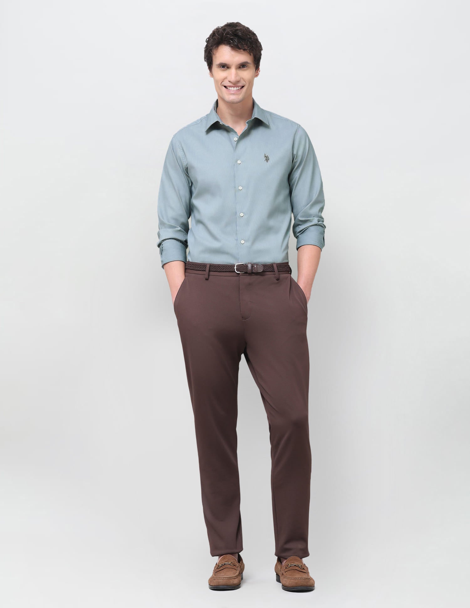 Solid Regular Fit Shirt Teal - U.S. Polo Assn. India | Large