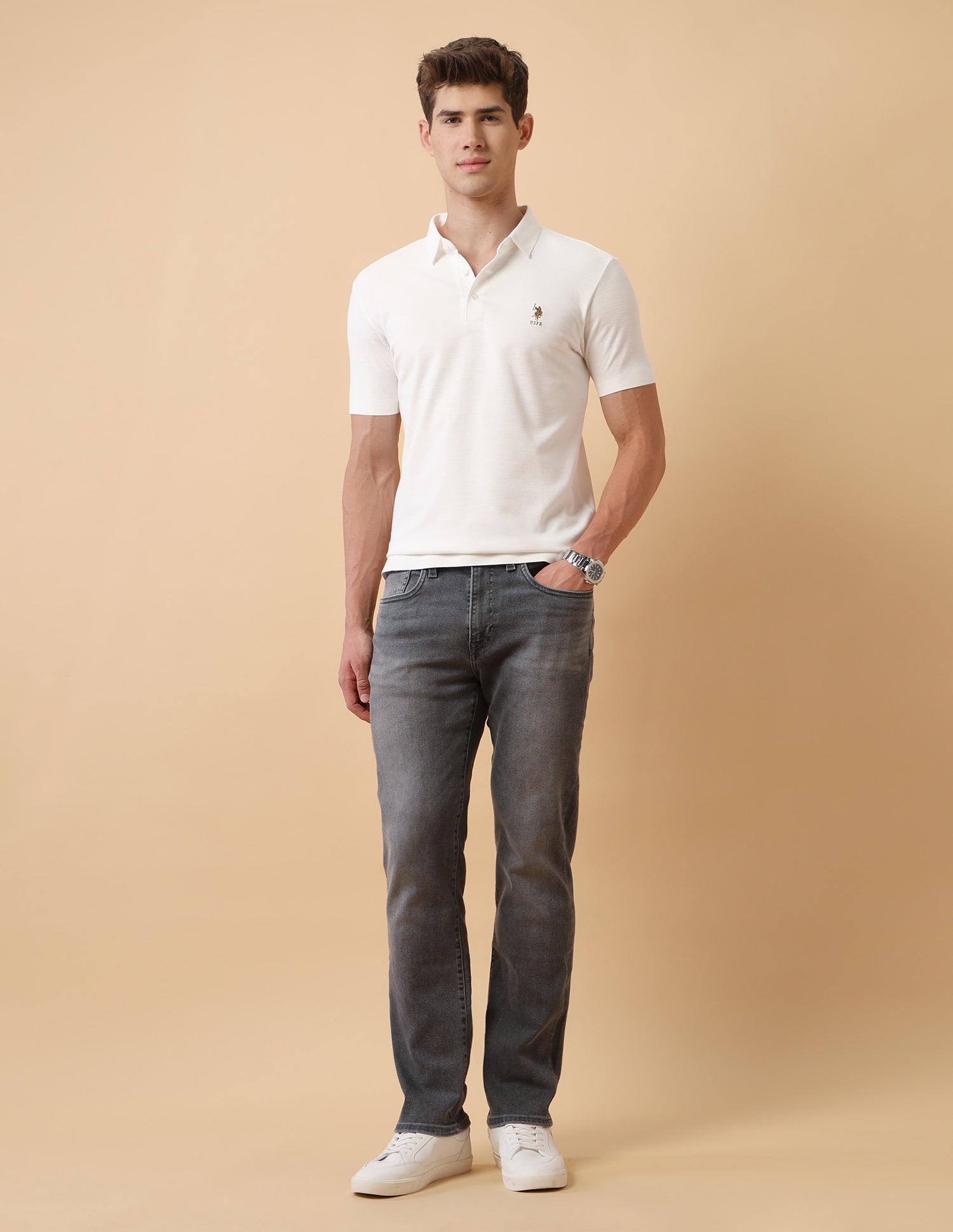 Pacho X Harold Slim Straight Fit Grey Jeans Mid Blue - U.S. Polo Assn. India | Large