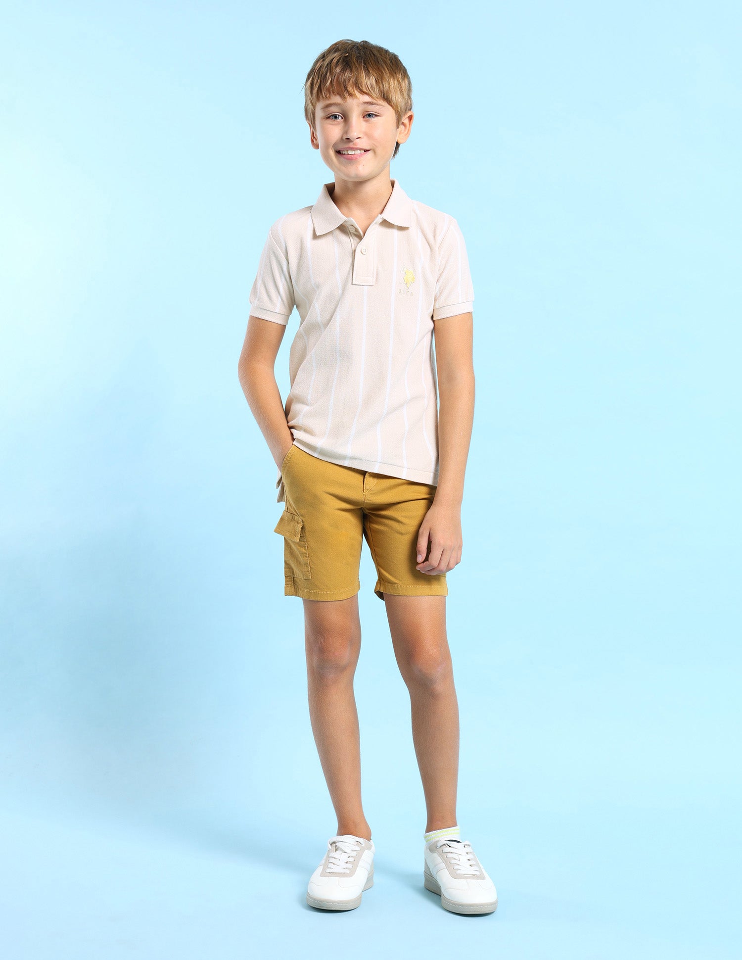 Boys Vertical Striped Regular Fit Polo Shirt Off White - U.S. POLO ASSN. | Large